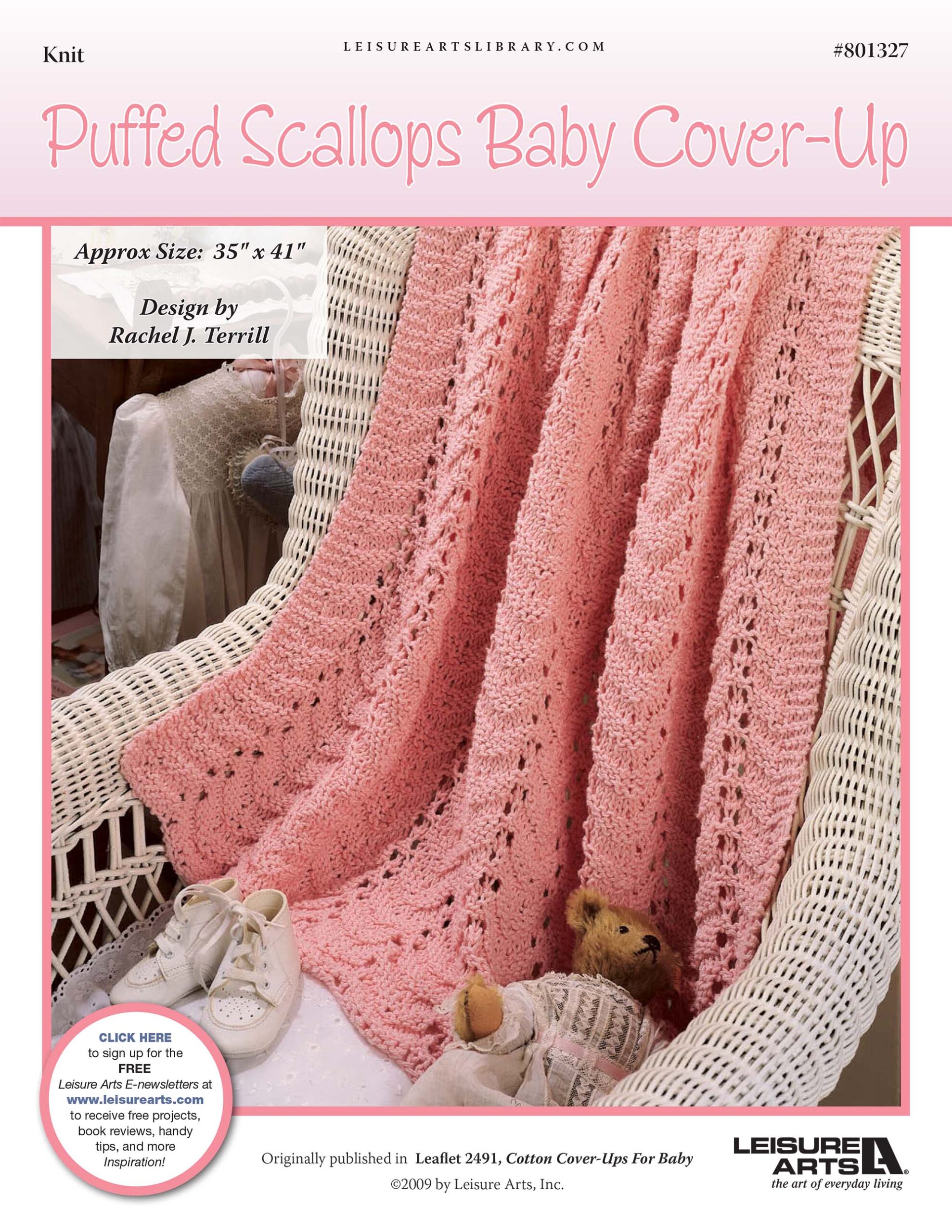 Leisure Arts Cotton Cover Ups Puffed Scallops Baby Blanket Knit ePattern