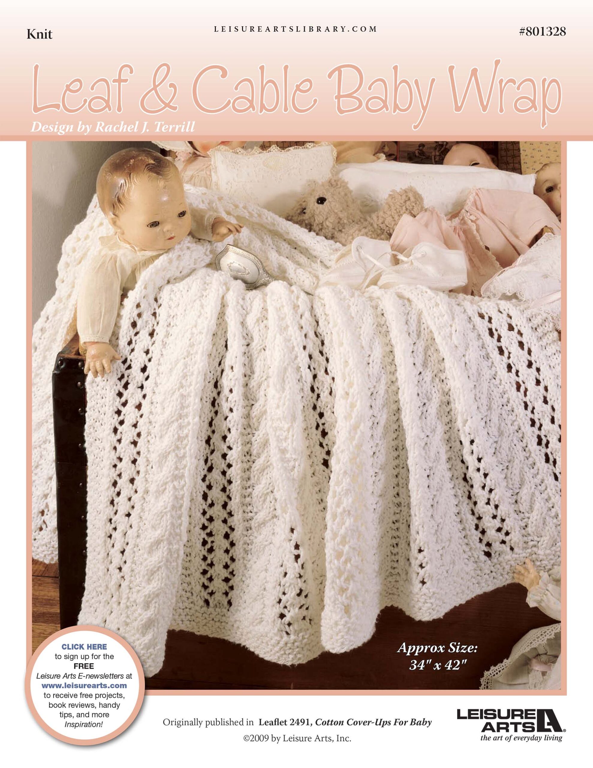 Leisure Arts Cotton Cover Ups Leaf Cable Baby Wrap Knit ePattern
