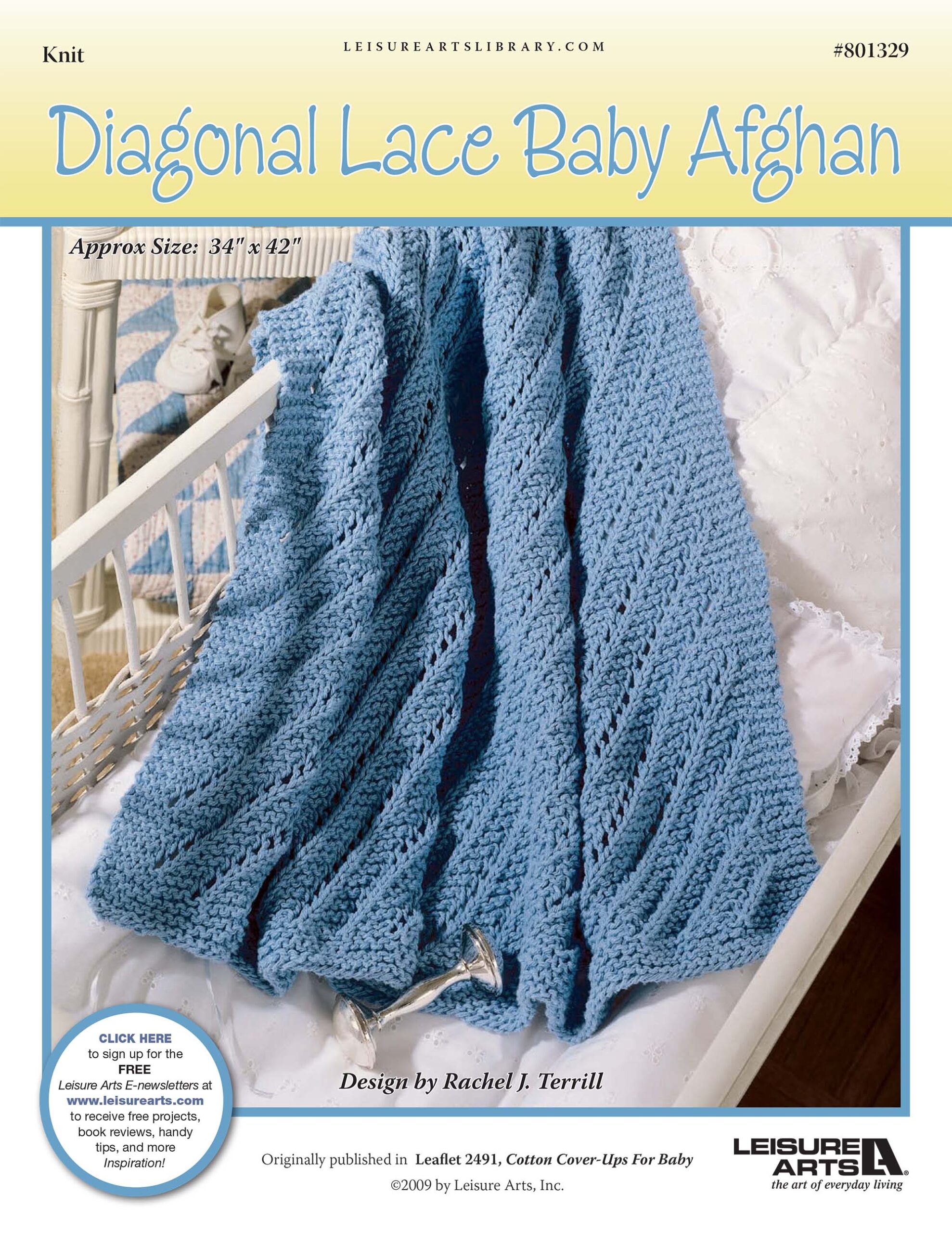 Leisure Arts Cotton Cover Ups Diagonal Lace Baby Afghan Knit ePattern
