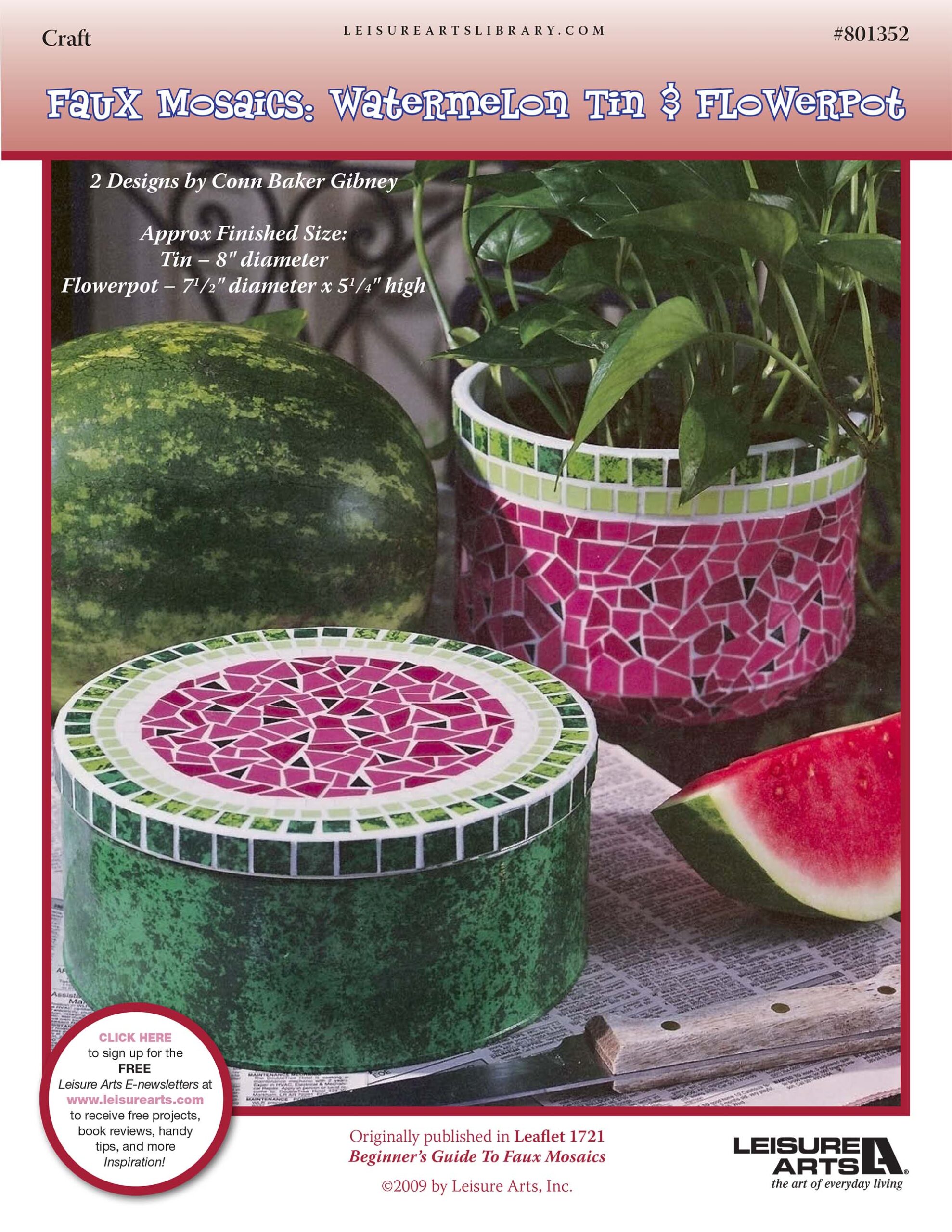Leisure Arts Mosaic Watermelon Tin Flowerpot ePattern