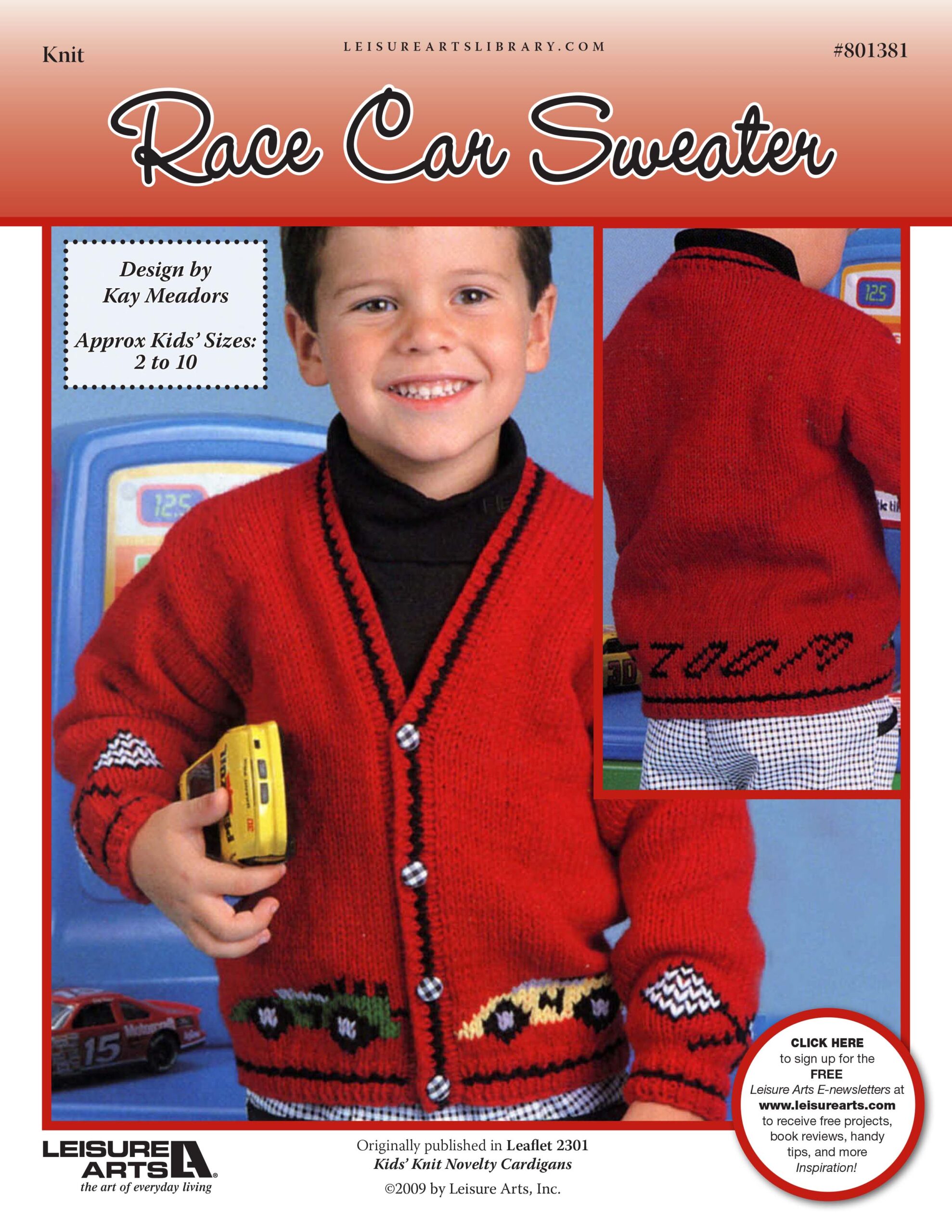 Leisure Kids Knit Novelty Cardigans Arts Race Car Sweater Knit ePattern