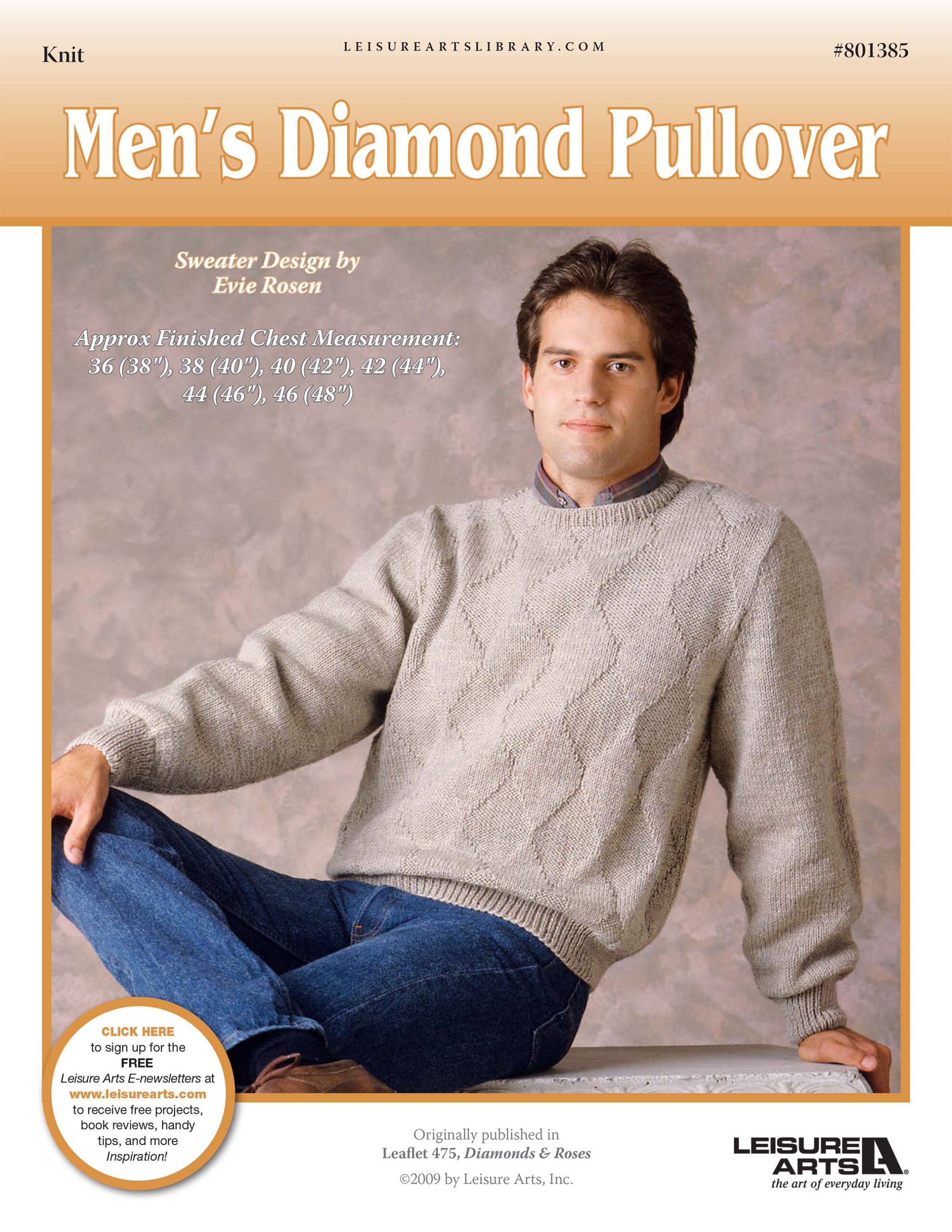 Leisure Arts Diamonds Roses Mens Diamond Pullover Knit ePattern