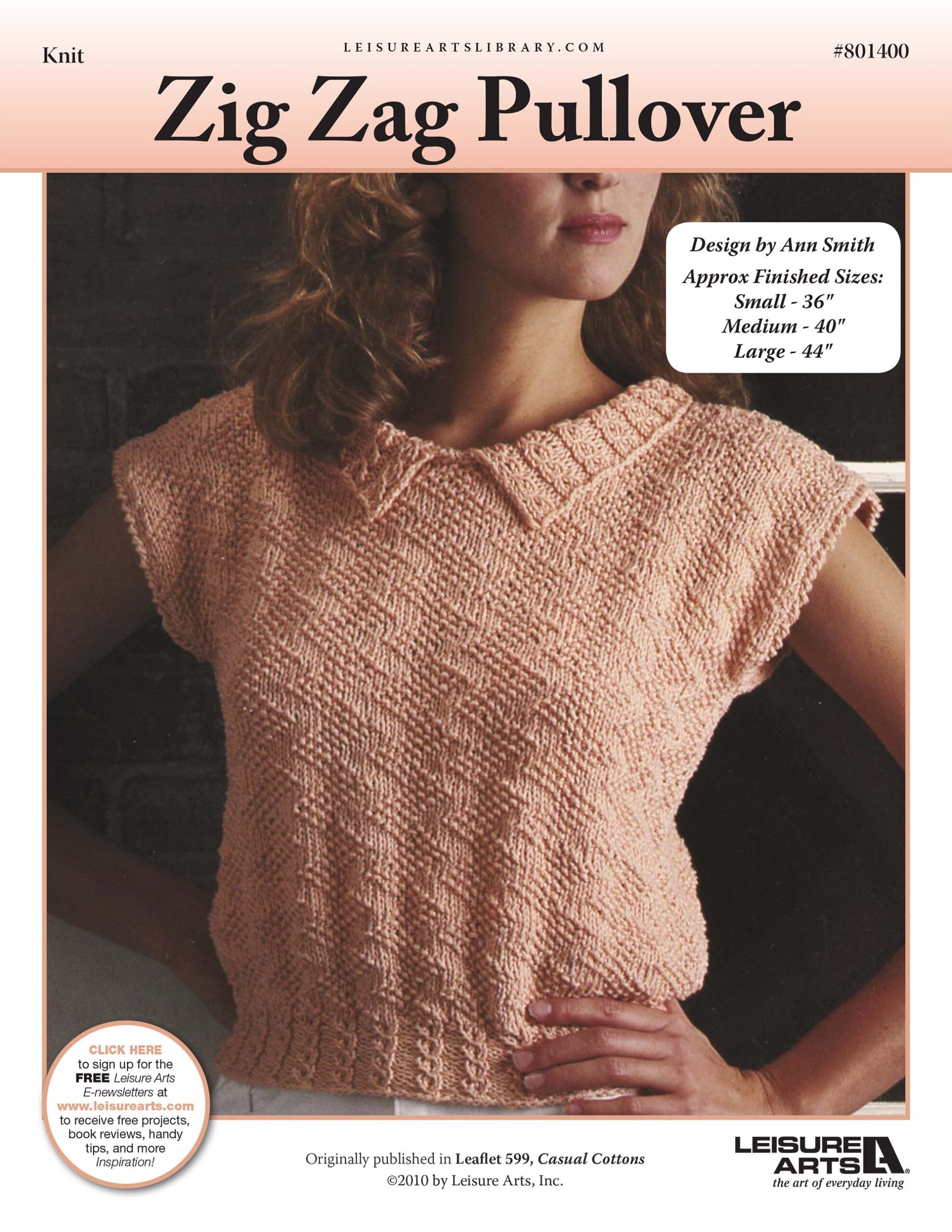 Leisure Arts Casual Cottons Zig Zag Pullover Knit ePattern