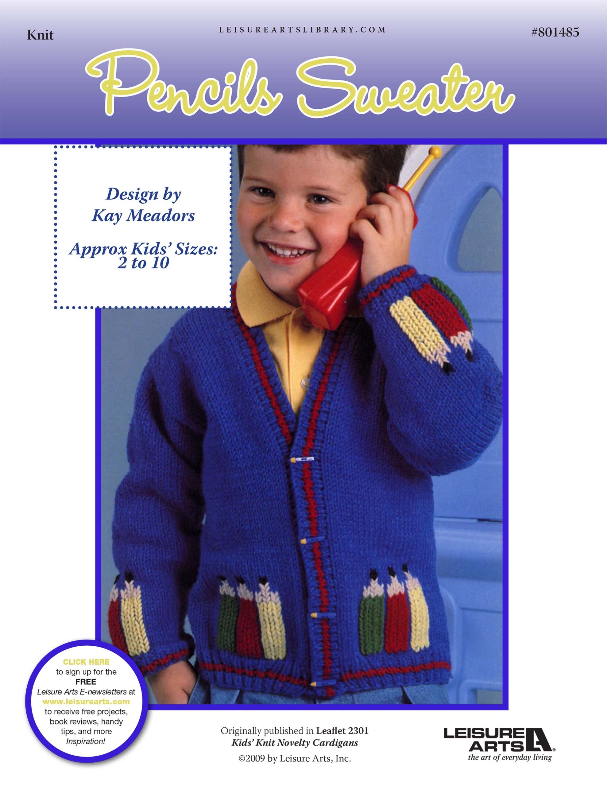 Leisure Arts Kids Knit Novelty Cardigans Pencils Sweater ePattern