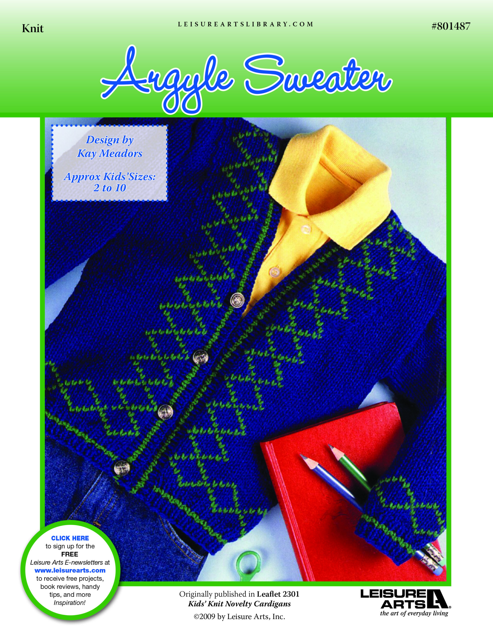 Leisure Arts Kids Knit Novelty Cardigans Argyle Sweater ePattern