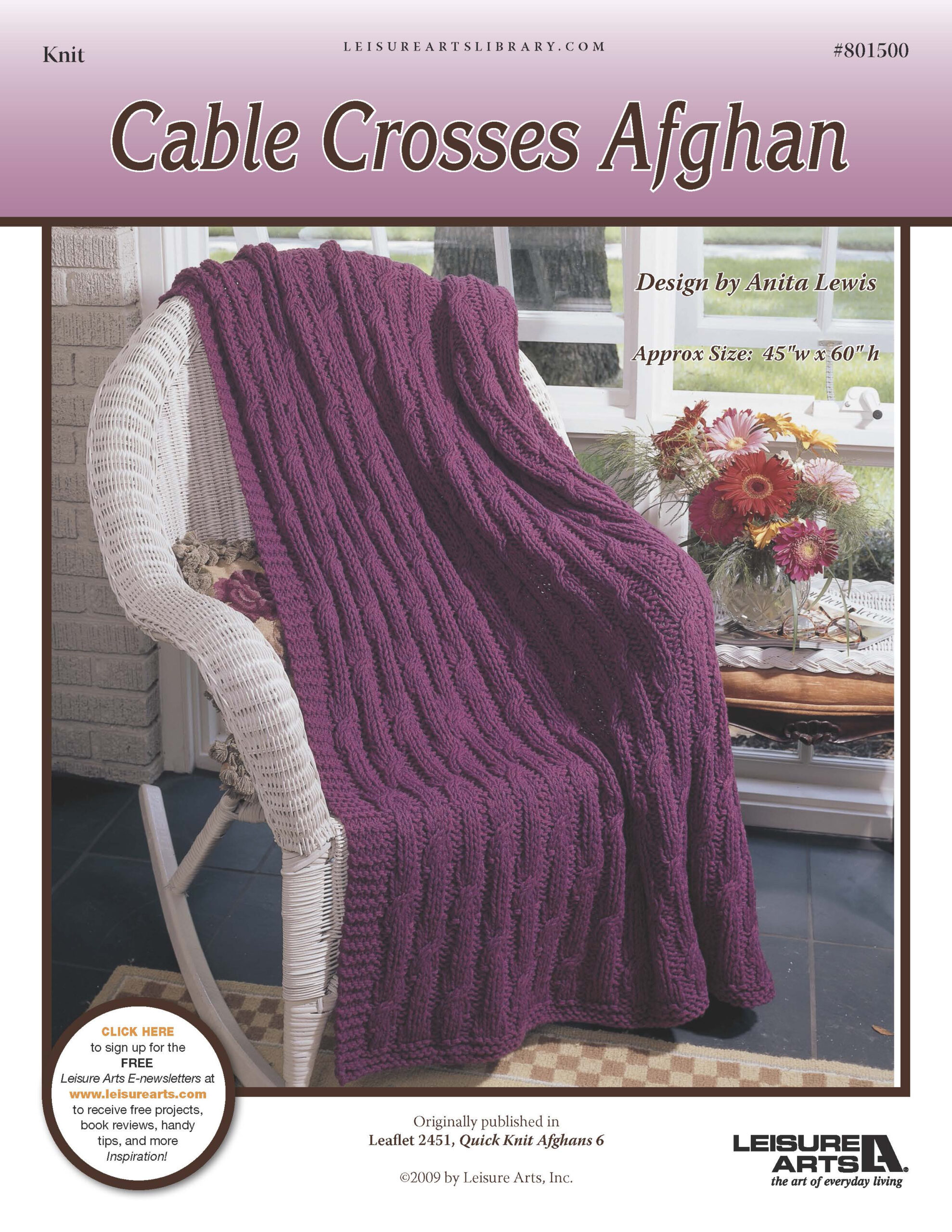 Leisure Arts Quick Knit Afghans 6 Cable Crosses Afghan ePattern