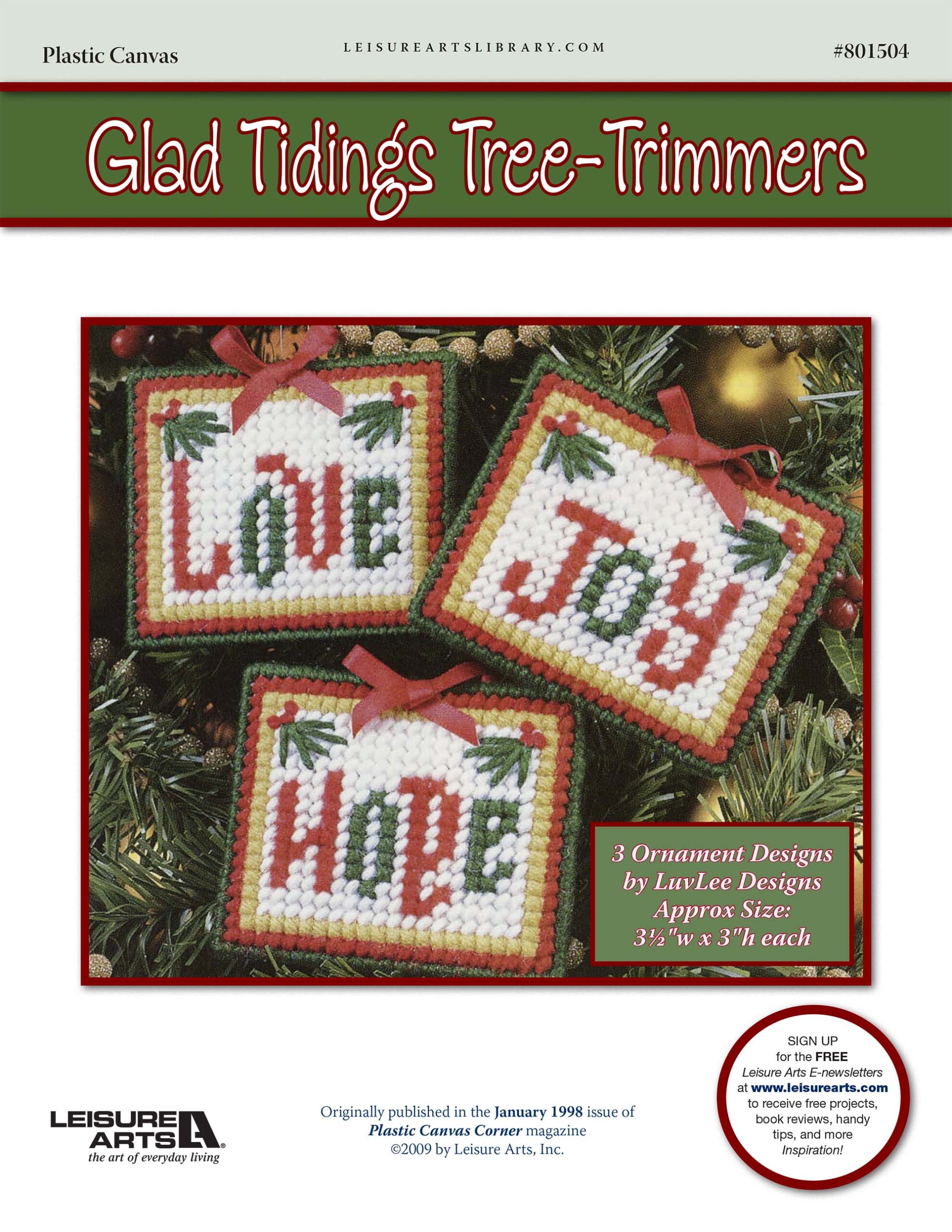 Leisure Arts Glad Tidings Tree Trimmers Plastic Canvas ePattern