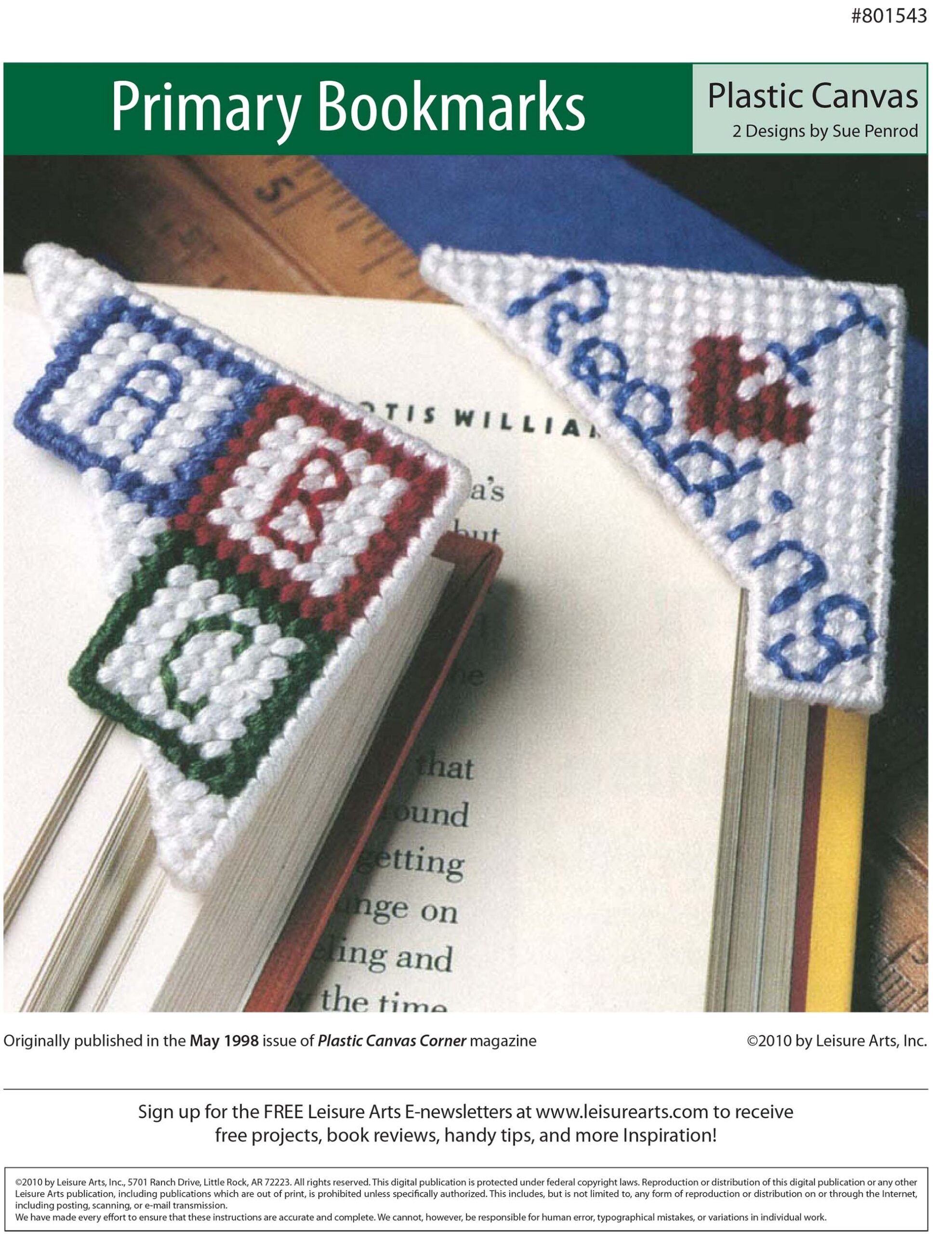 Leisure Arts Primary Bookmarks Plastic Canvas ePattern