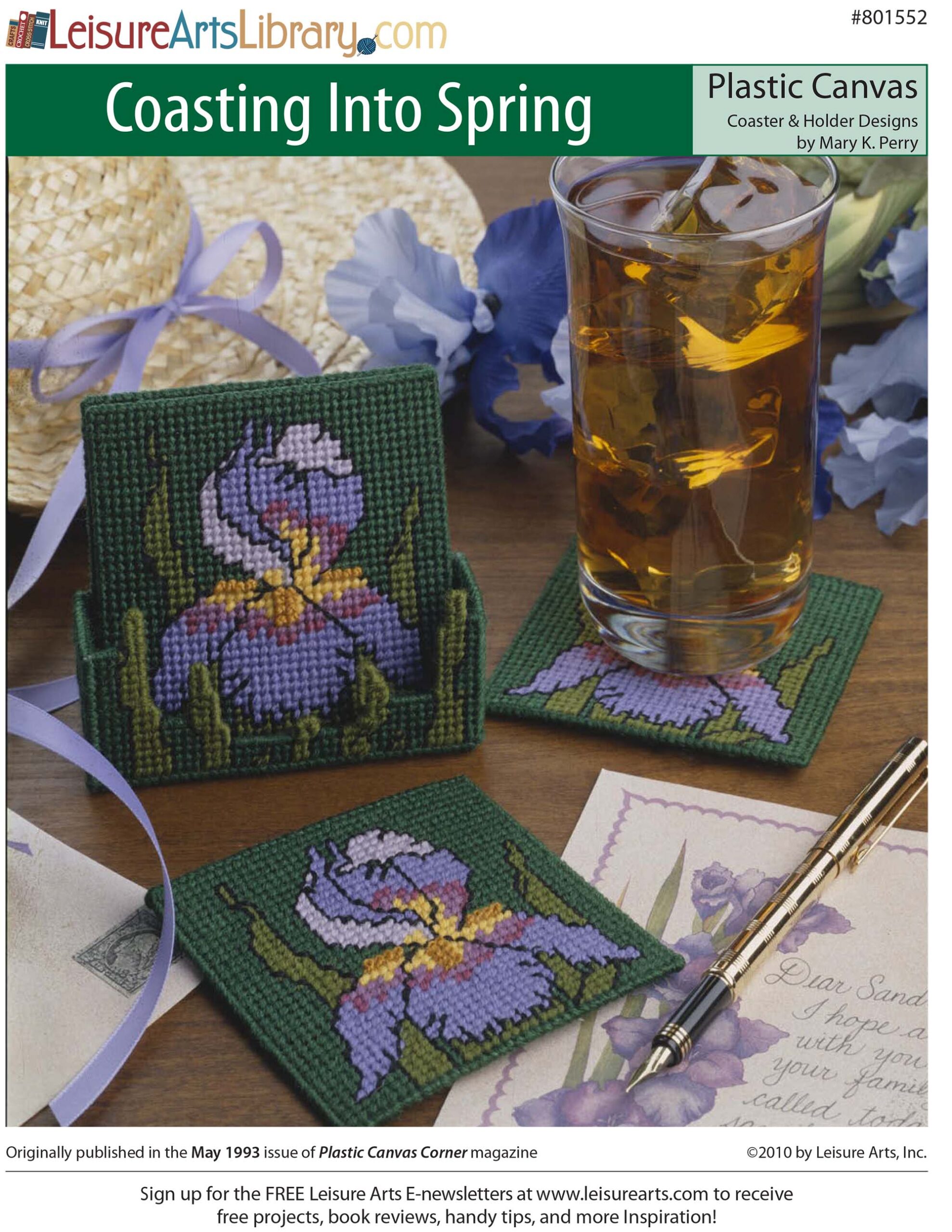 Leisure Arts Coasting Into Spring Iris Coaster Set Plastic Canvas ePattern