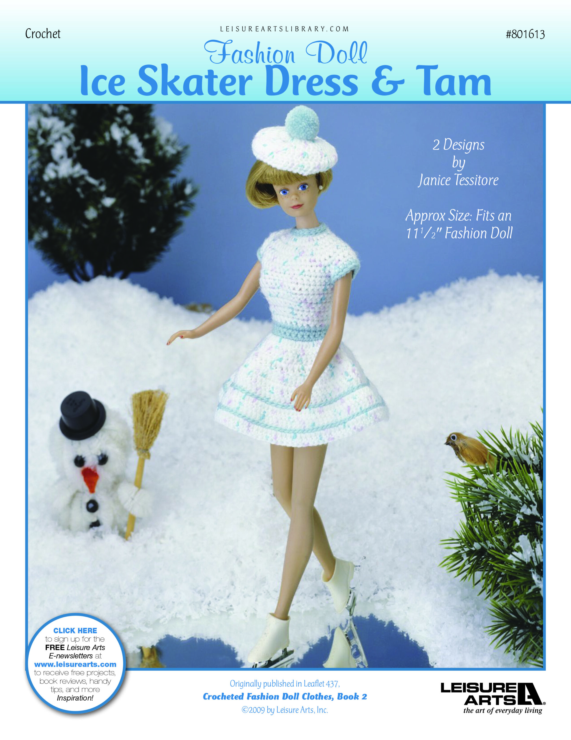 Leisure Arts Fashion Doll Clothes Book 2 Ice Skater Dress Tam Crochet ePattern
