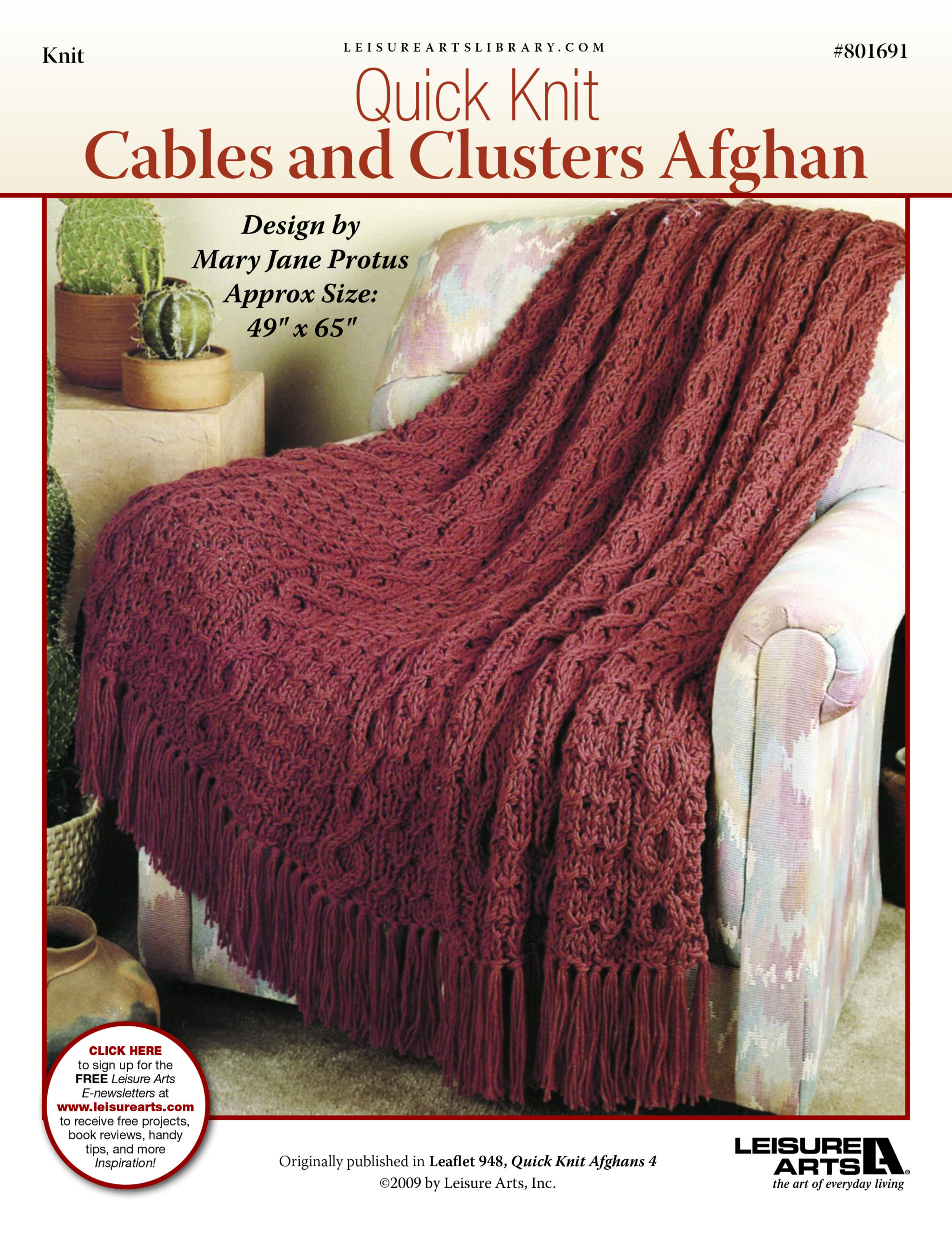 Leisure Arts Quick Knit Cables Clusters Afghan ePattern