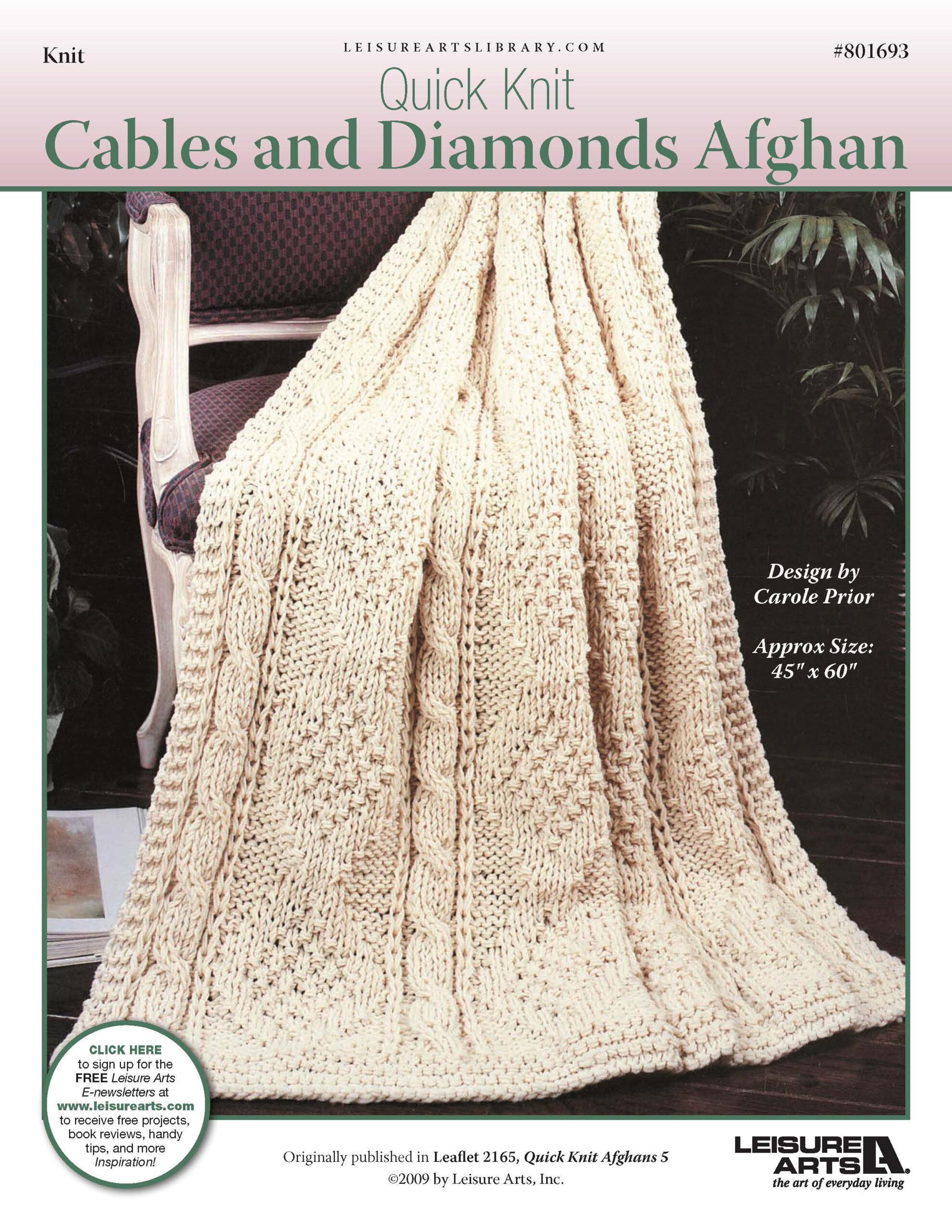 Leisure Arts Quick Knit Cables Diamonds Afghan ePattern