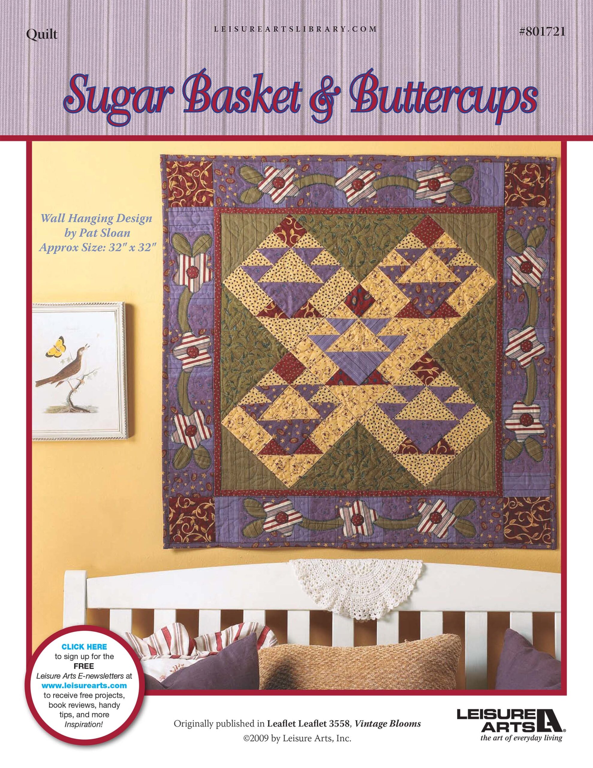 Leisure Arts Vintage Blooms Sugar Basket Buttercups Wall Hanging Quilt ePattern