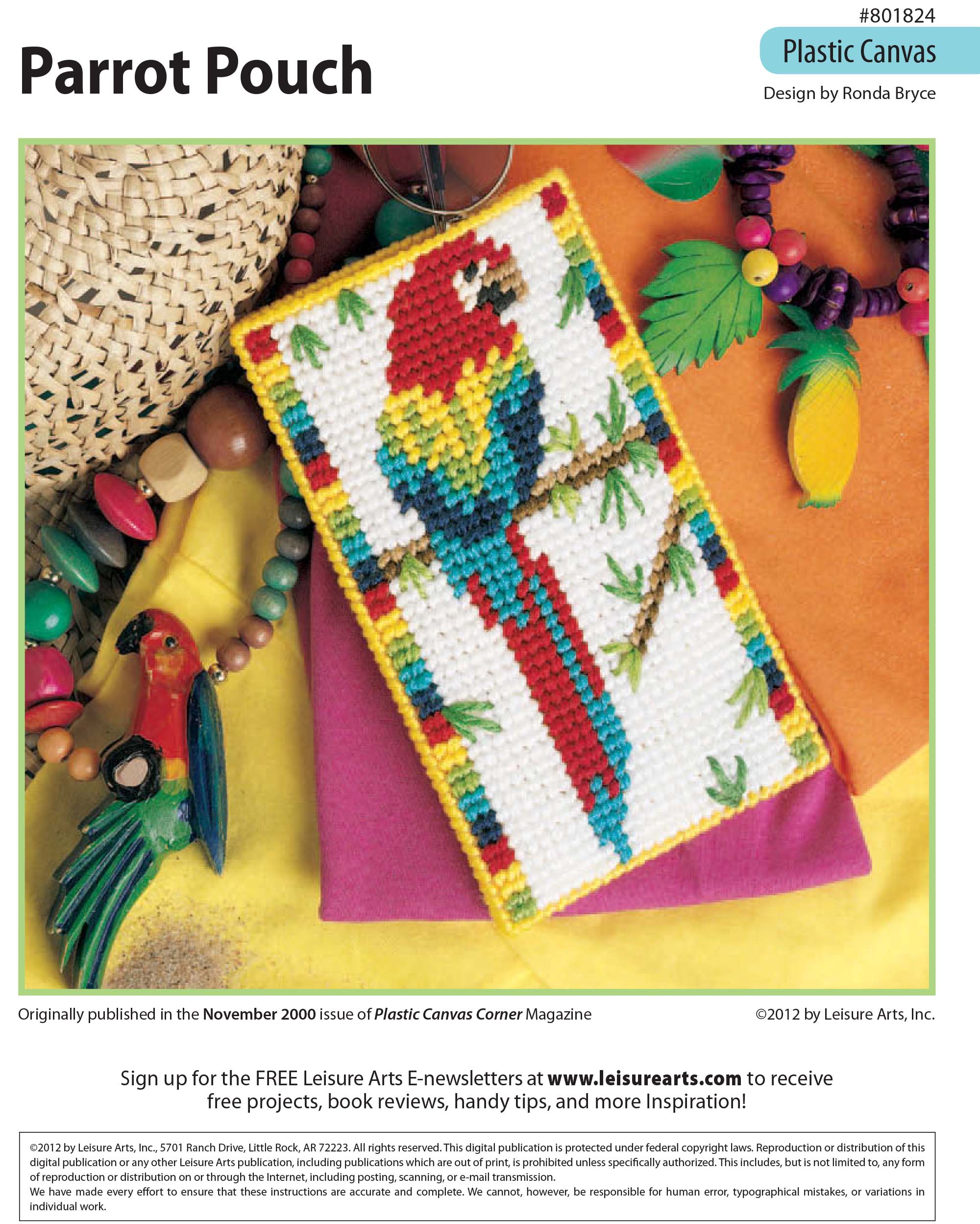 Leisure Arts Parrot Pouch Eyeglass Case Plastic Canvas ePattern