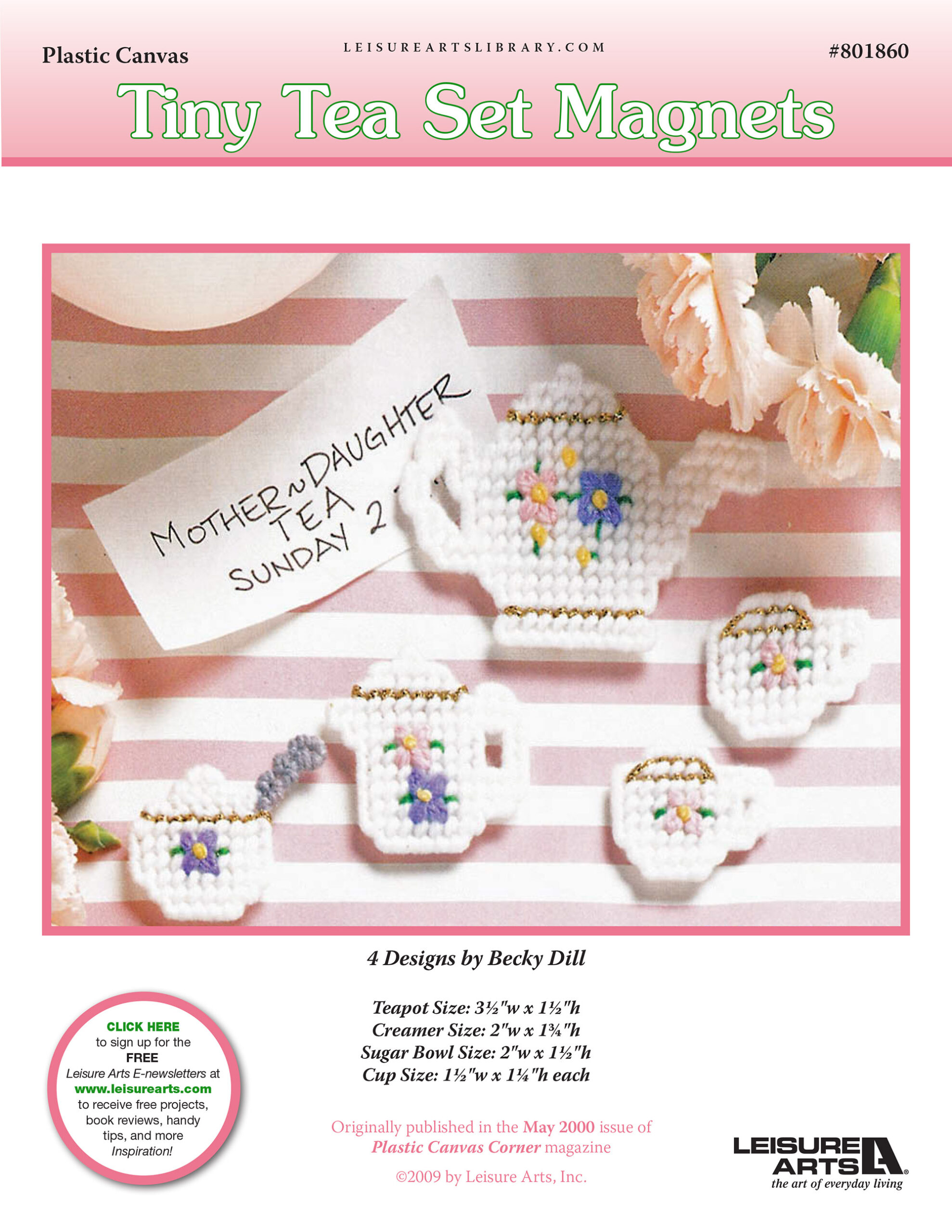 Leisure Arts Tiny Tea Set Magnets Plastic Canvas ePattern