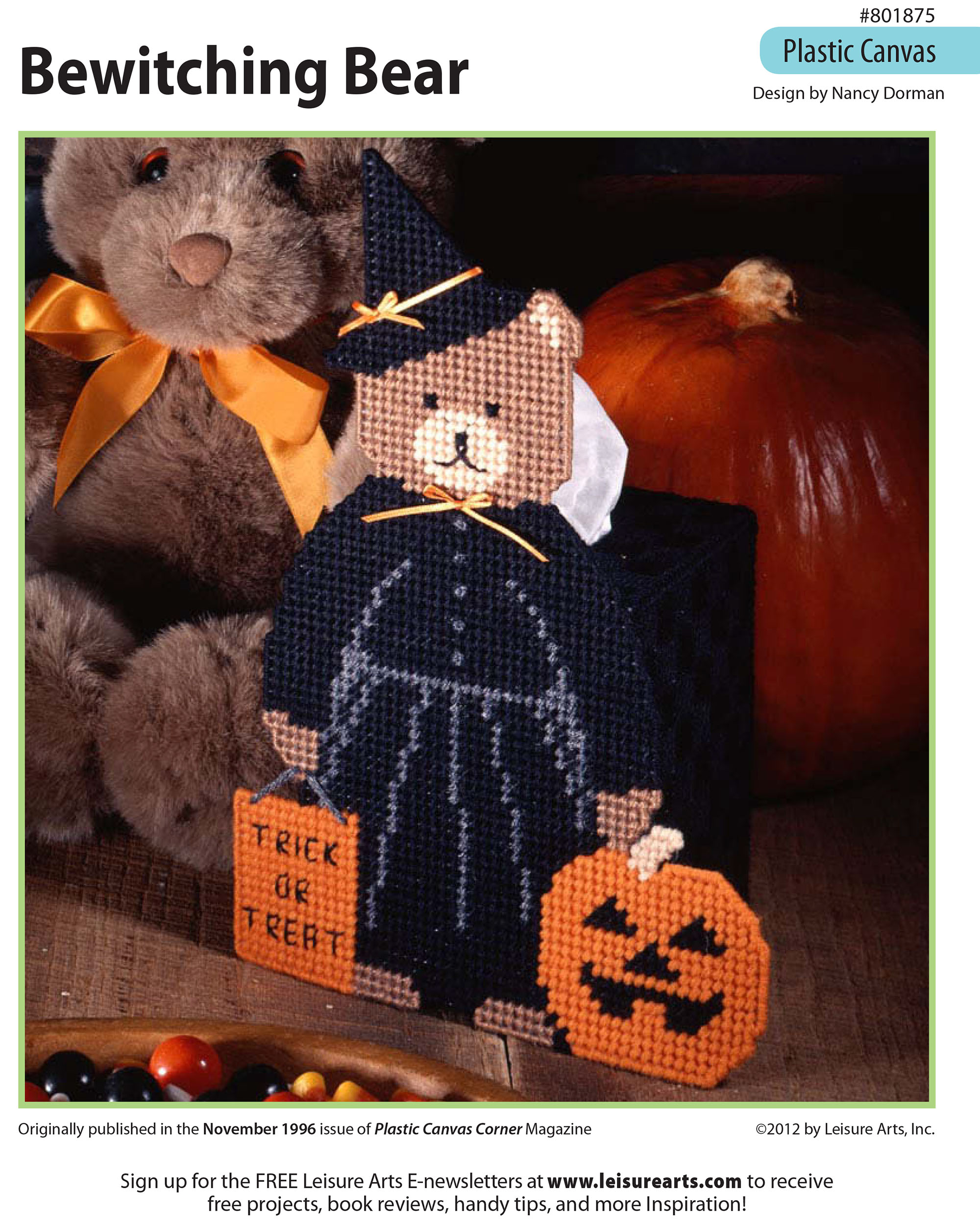 Leisure Arts Bewitching Bear Tissue Box Cover Plastic Canvas ePattern