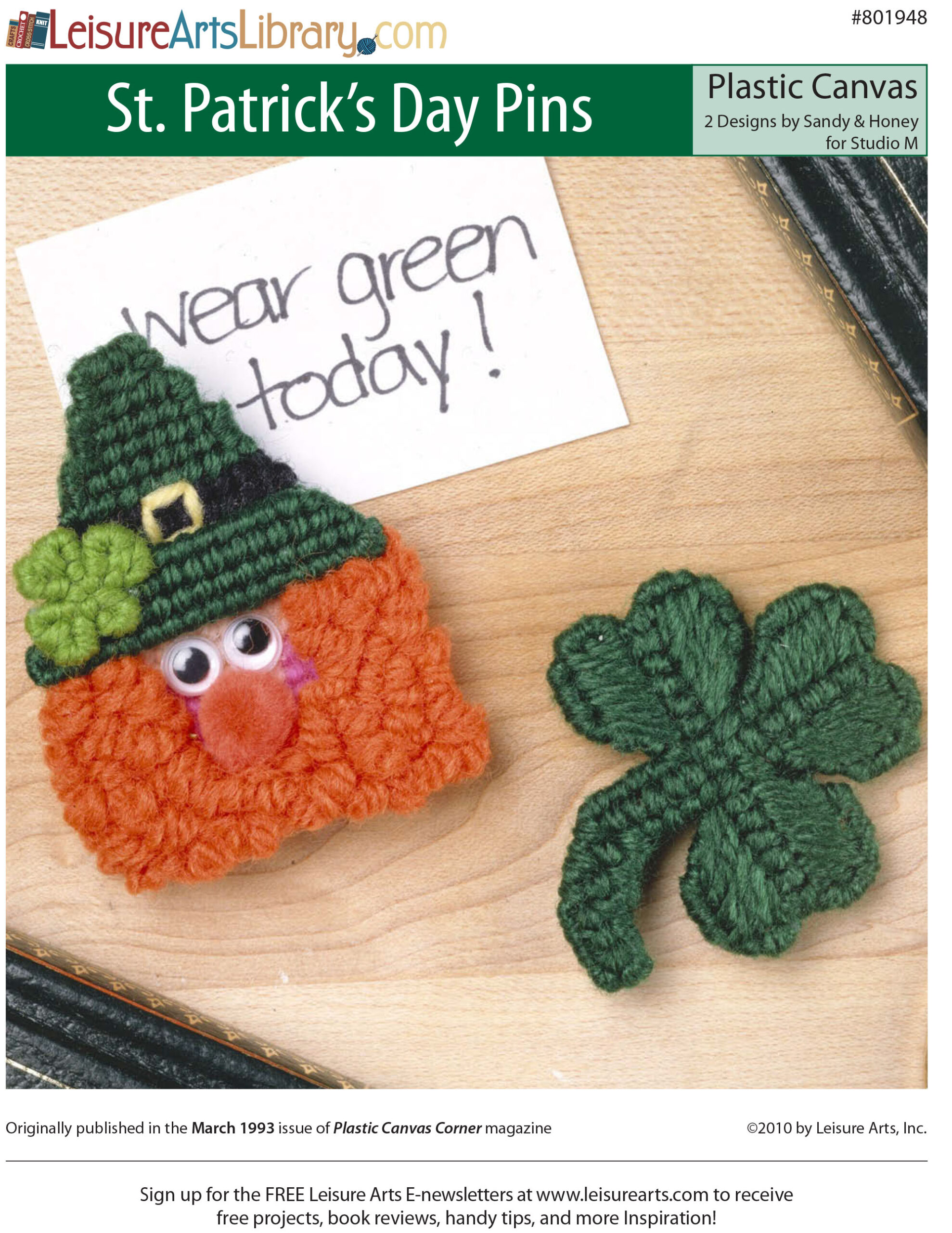 Leisure Arts St. Patricks Day Pins Plastic Canvas ePattern