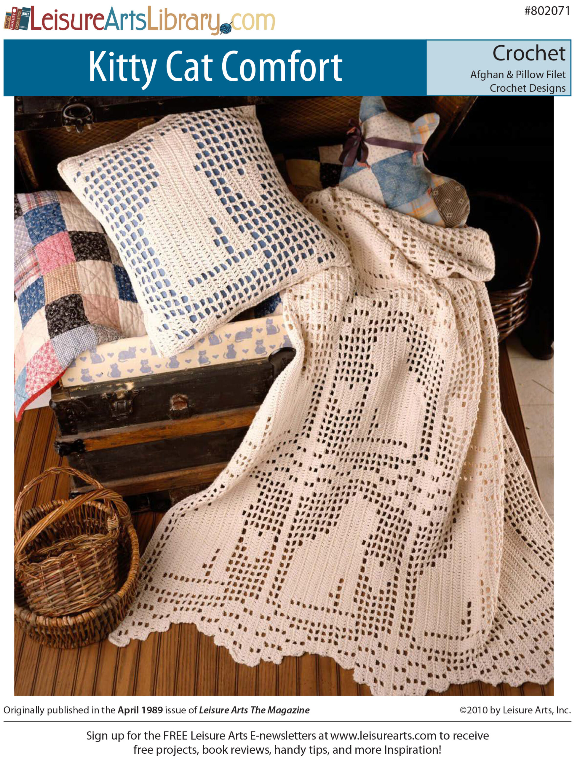 Leisure Arts Kitty Cat Comfort Pillow Afghan Set Crochet ePattern