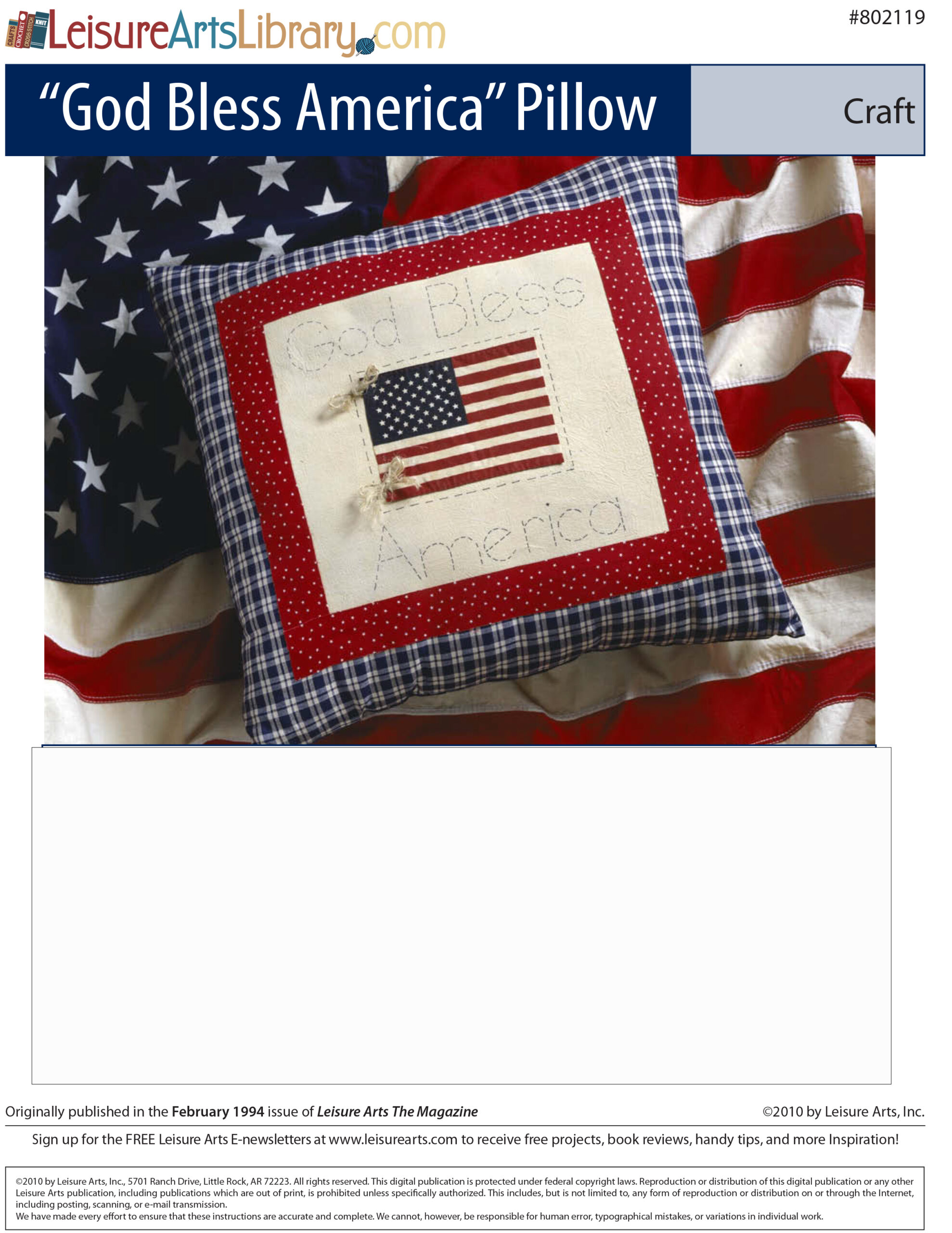 Leisure Arts God Bless America Pillow Craft ePattern