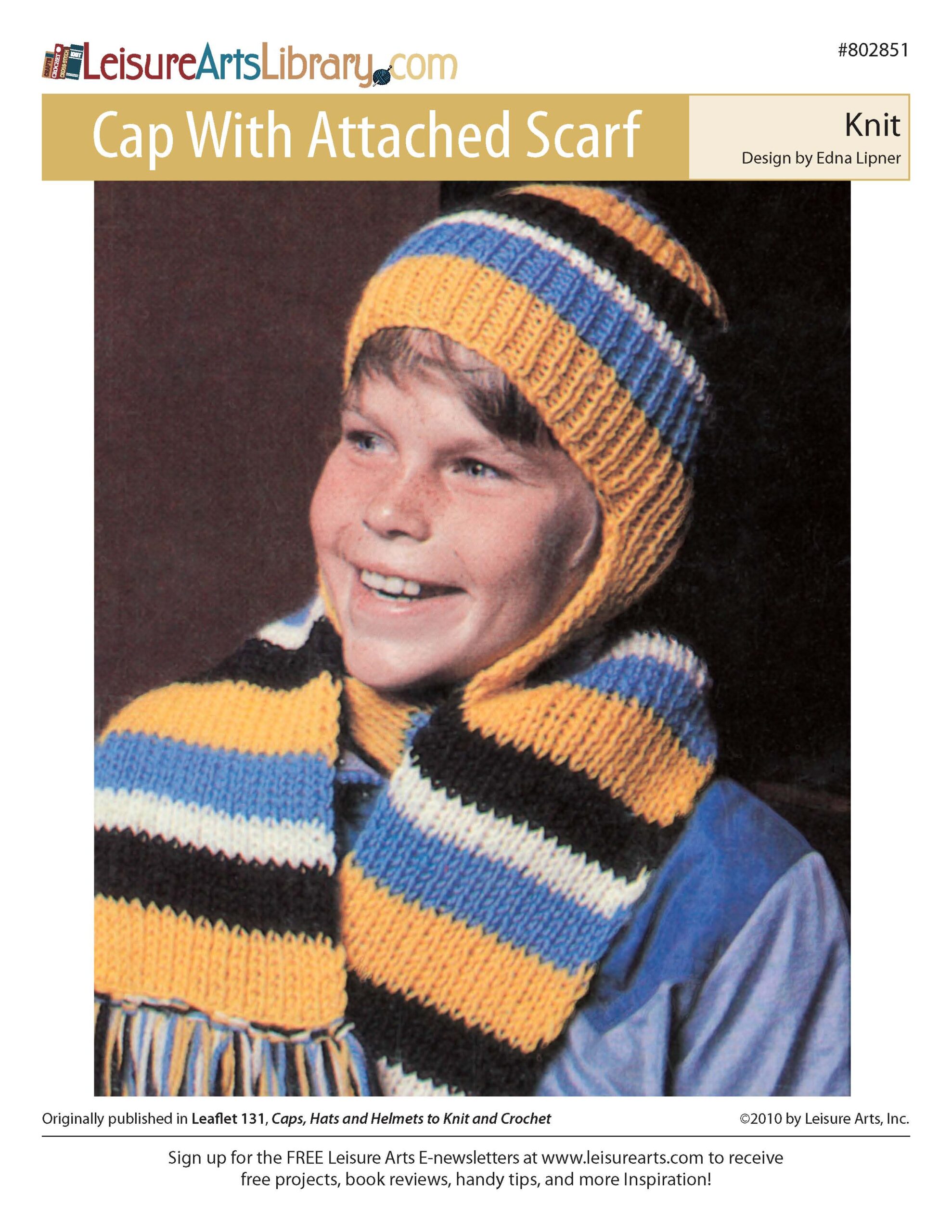 Leisure Arts Caps Hats And Helmets Cap With Attached Scarf ePattern