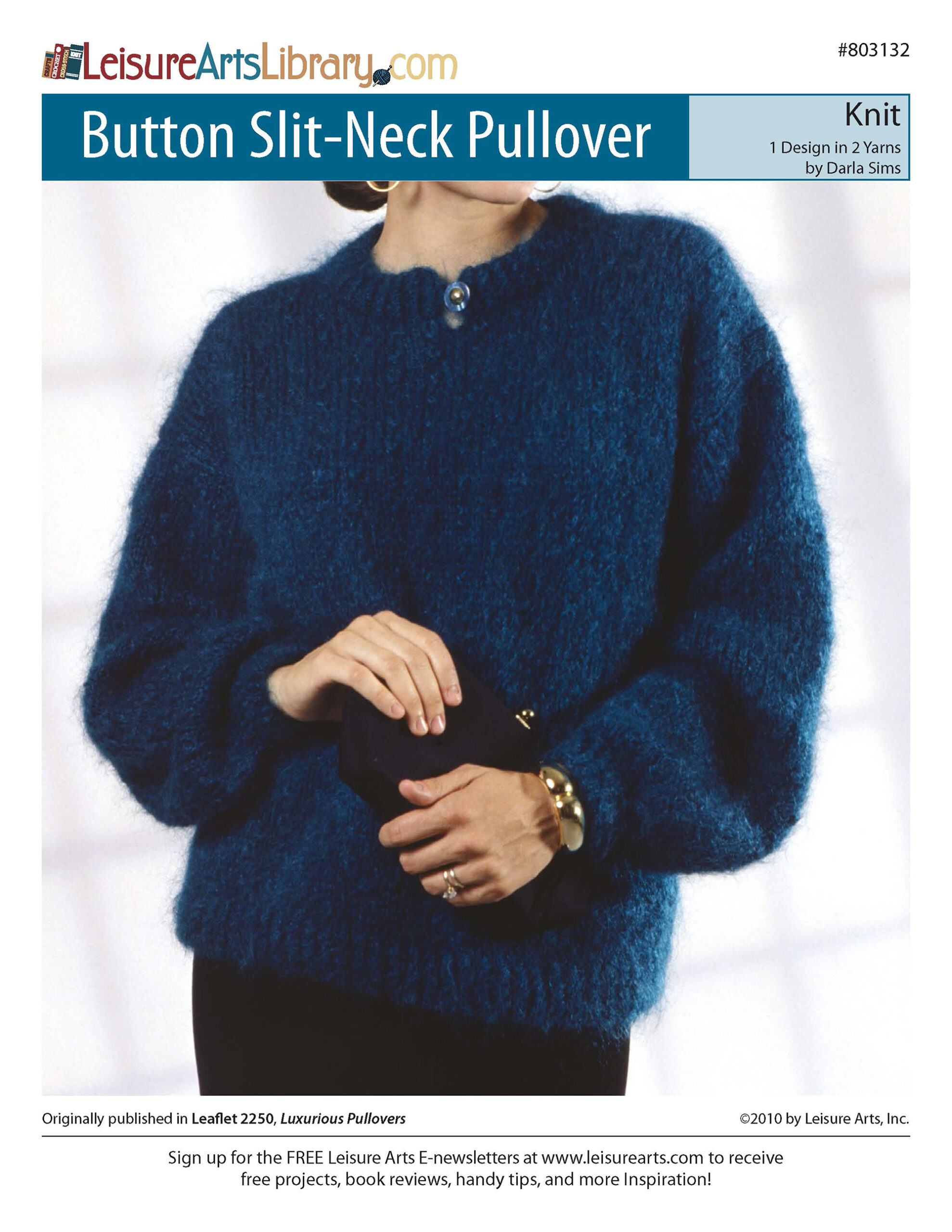 Leisure Arts Luxurious Pullovers Button SlitNeck Knit ePattern