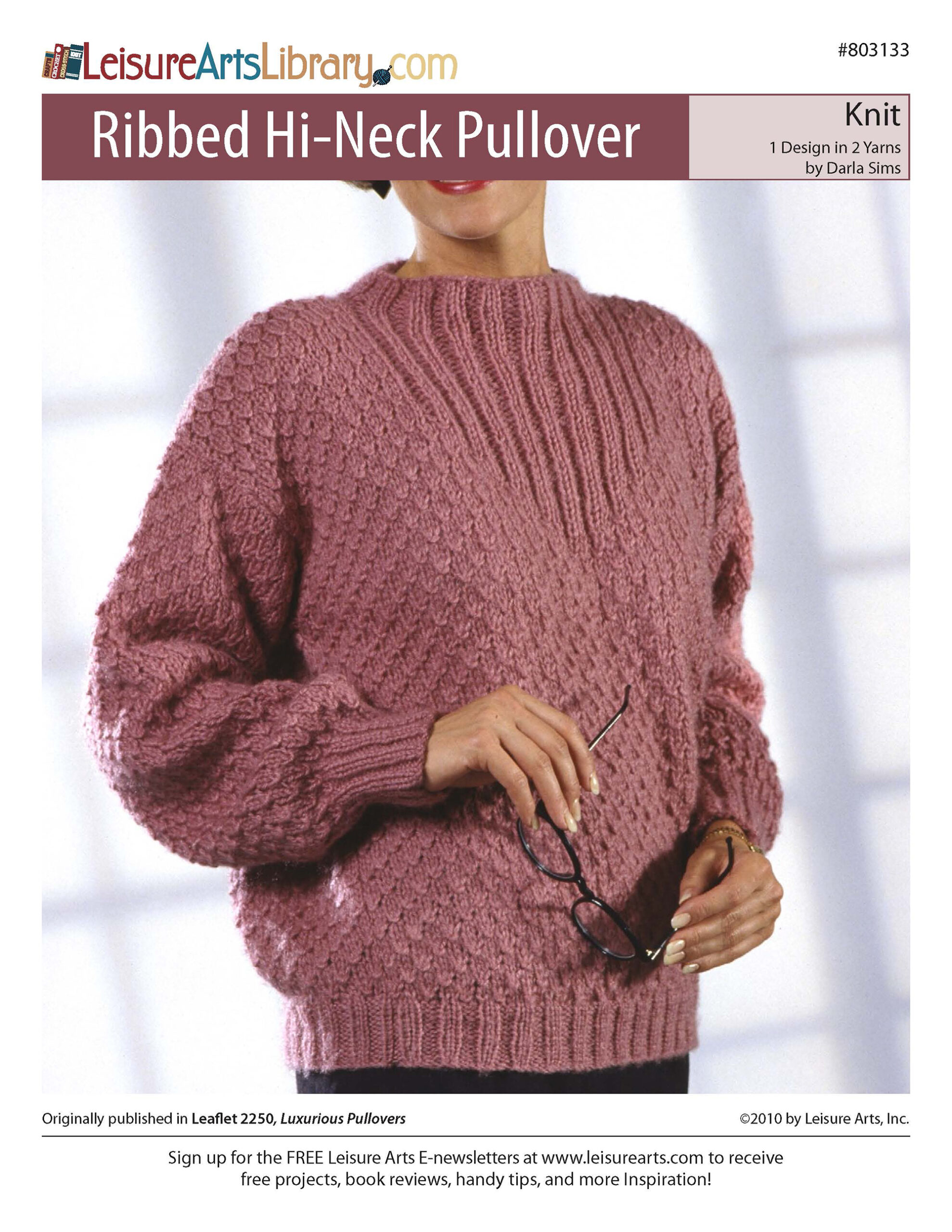 Leisure Arts Luxurious Pullovers Ribbed HiNeck Knit ePattern