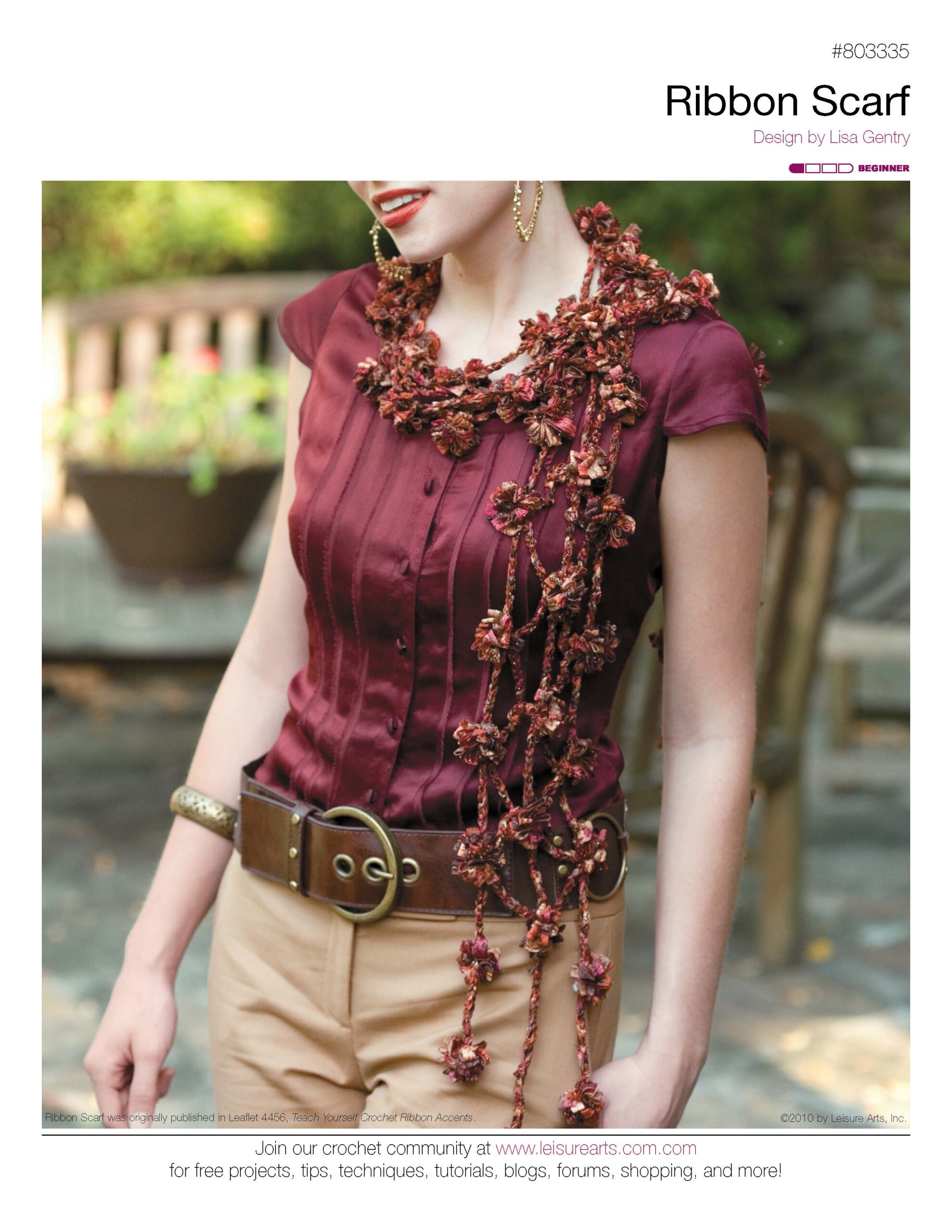 Leisure Arts Teach Yourself Crochet Ribbon Accents Ribbon Scarf ePattern