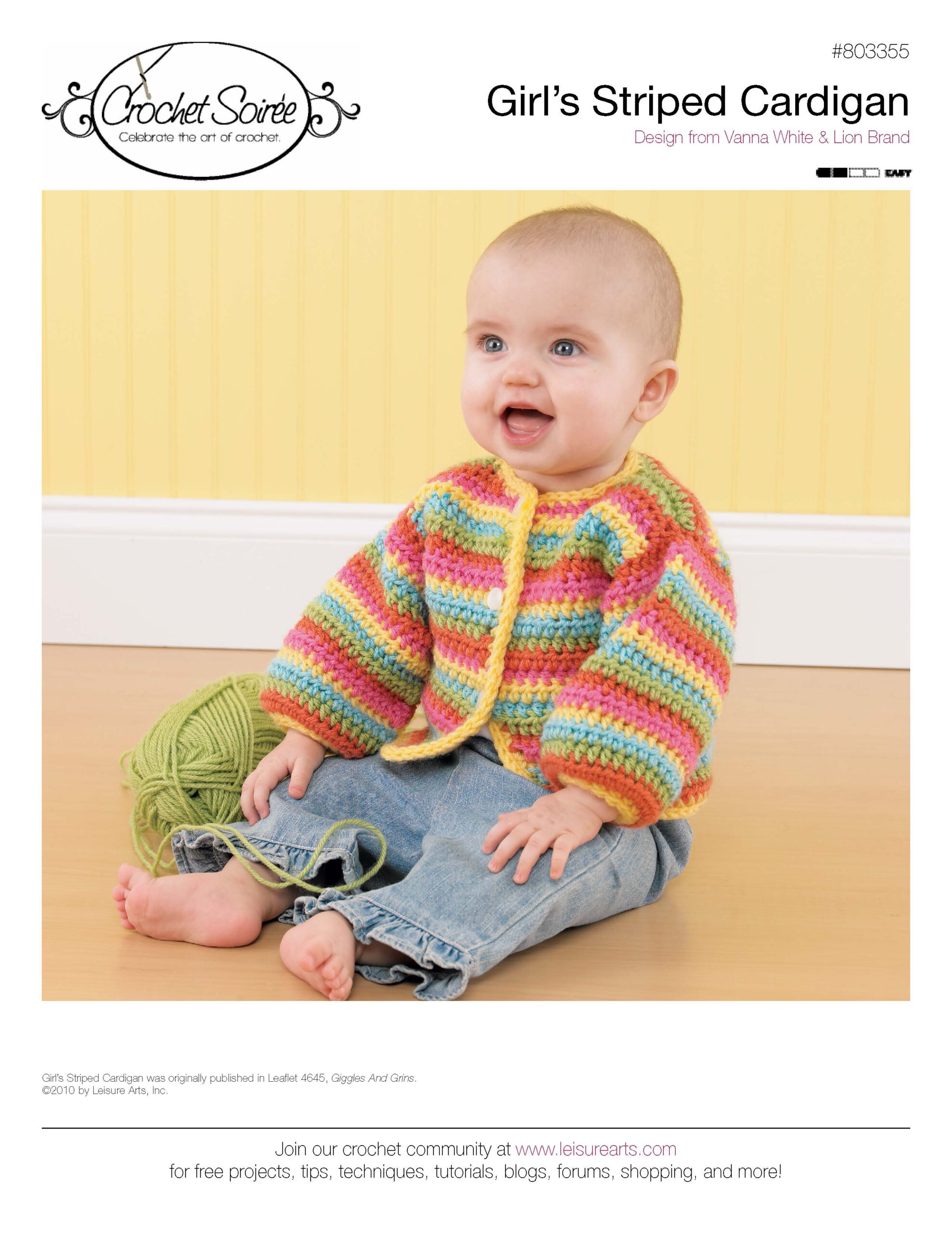 Leisure Arts Giggles Grins Girls Striped Cardigan Crochet ePattern