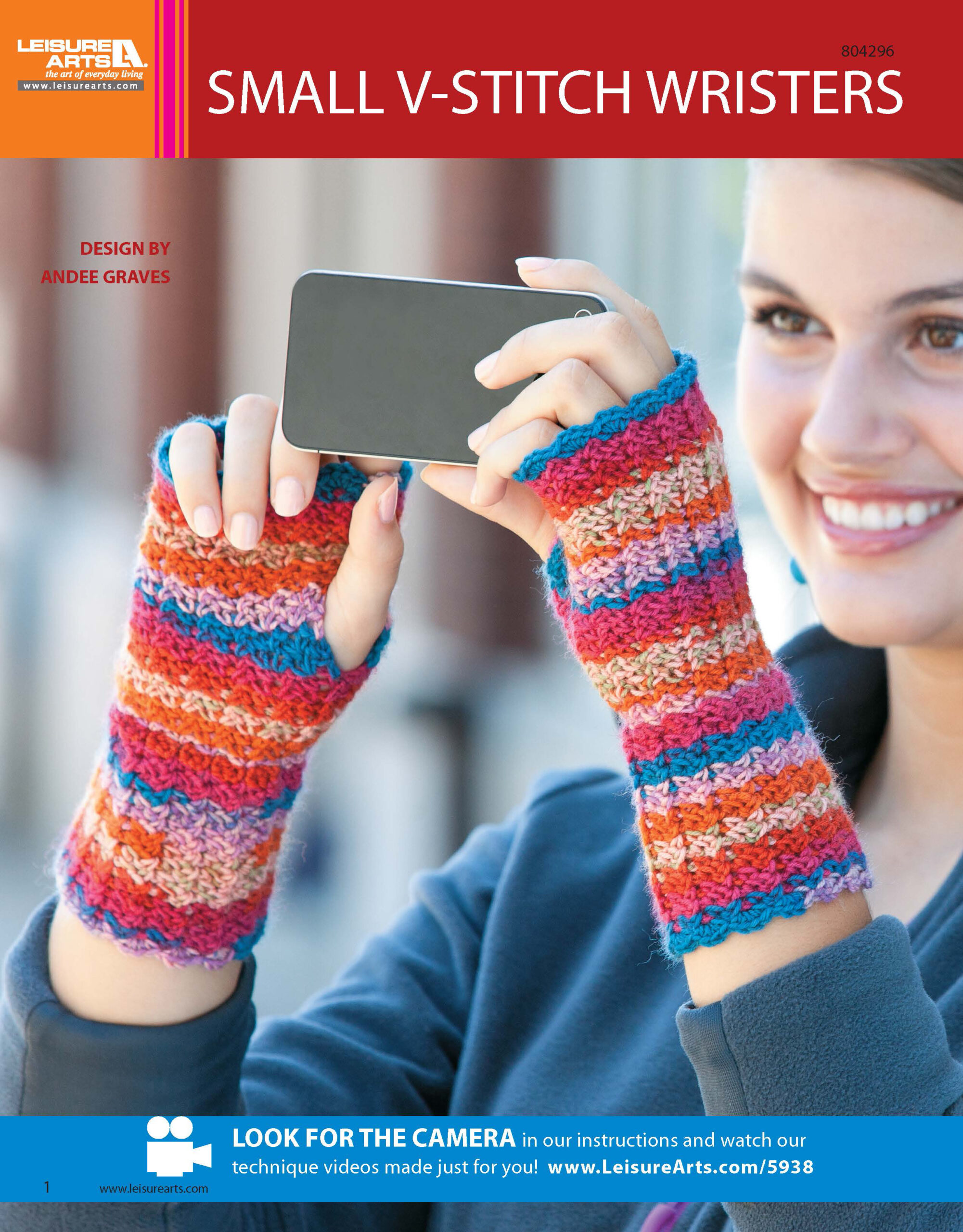 Leisure Arts Texting Mitts Small VStitch Wristers Crochet ePattern