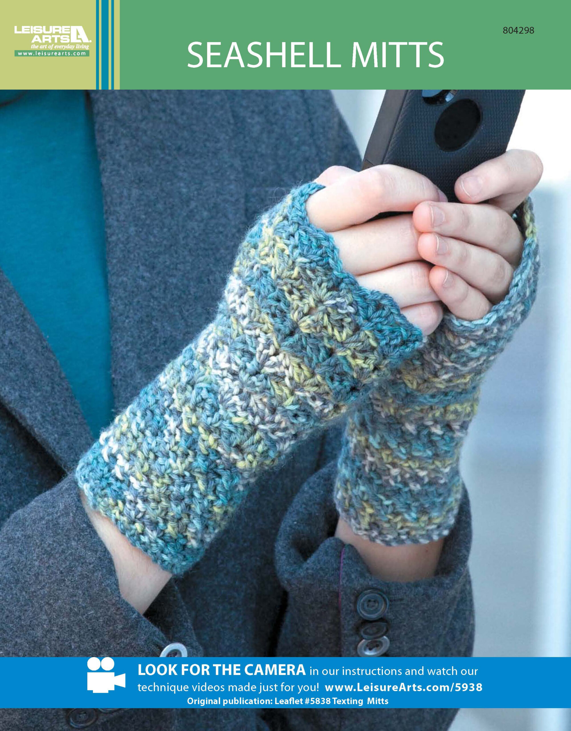Leisure Arts Texting Mitts Seashell Crochet ePattern