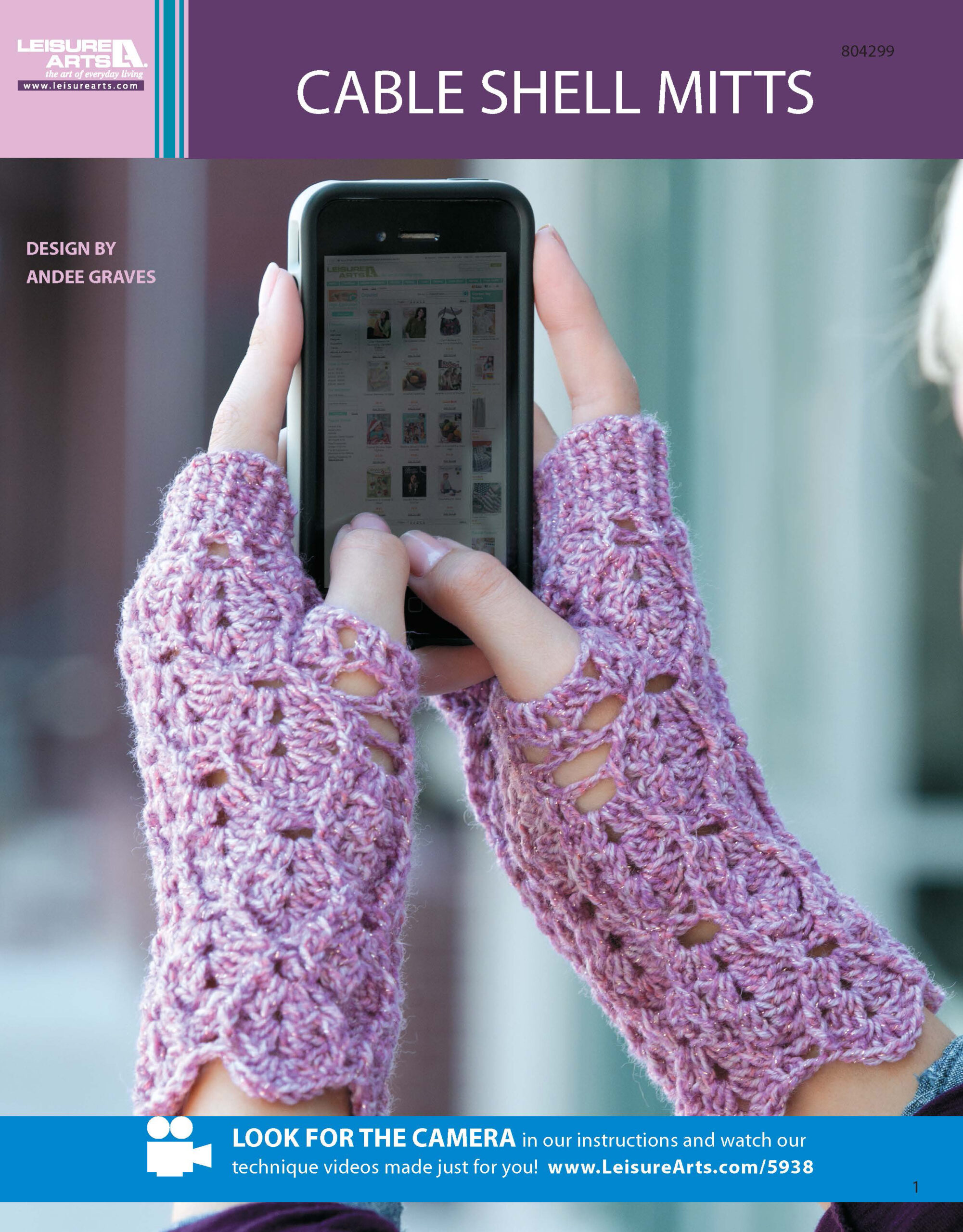 Leisure Arts Texting Mitts Cabled Shell Crochet ePattern