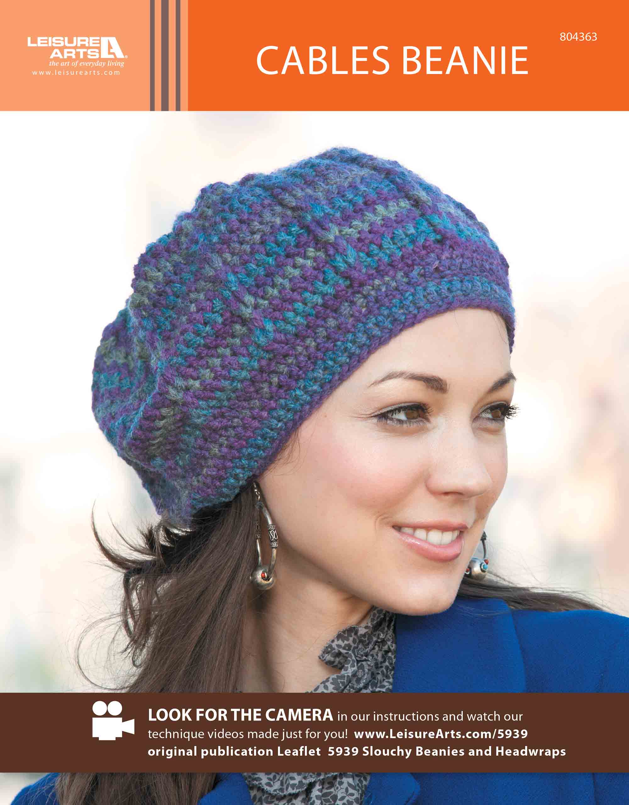 Leisure Arts Slouchy Beanies Headwraps Cables Beanie Crochet ePattern
