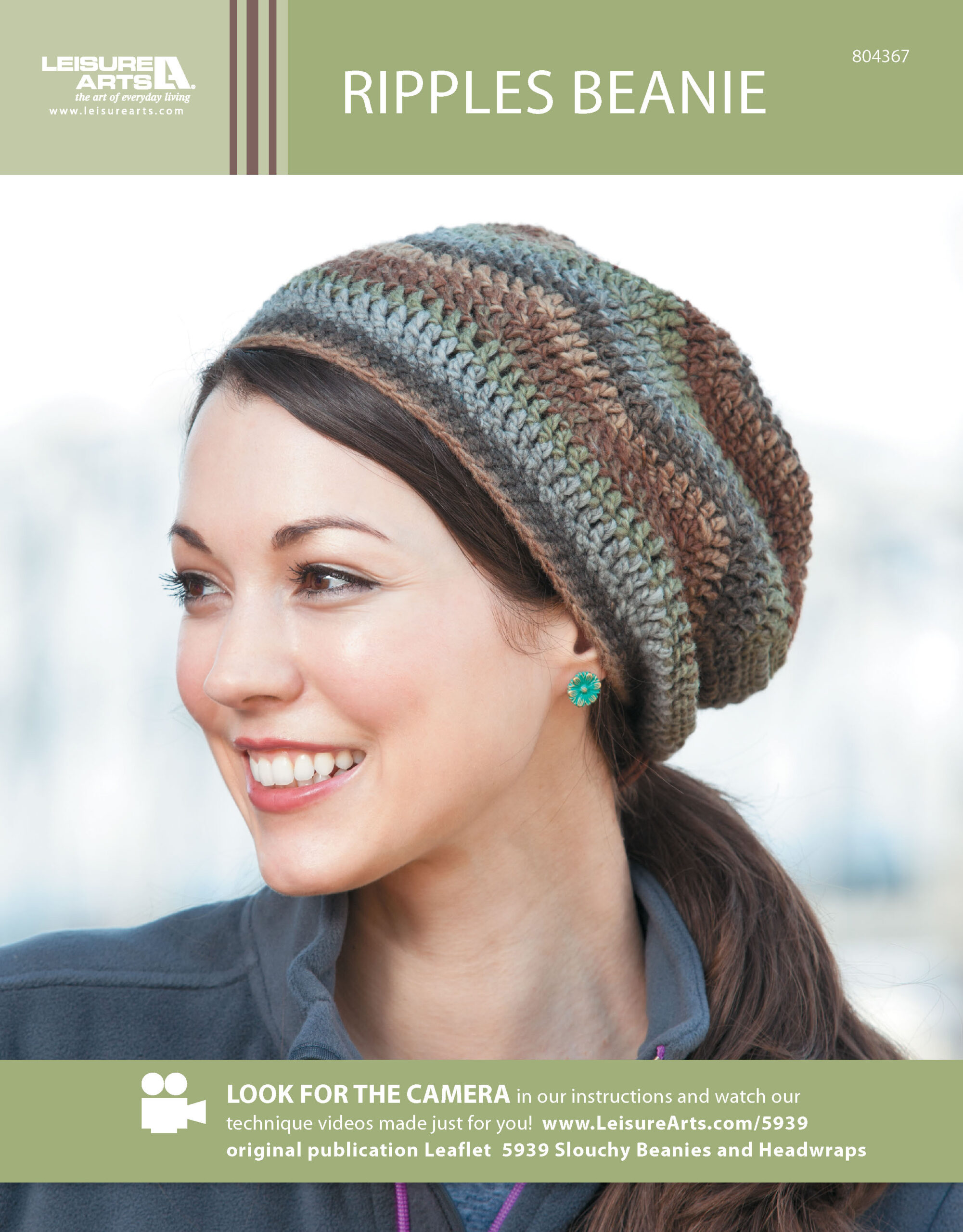 Leisure Arts Slouchy Beanies Headwraps Ripples Beanie Crochet ePattern