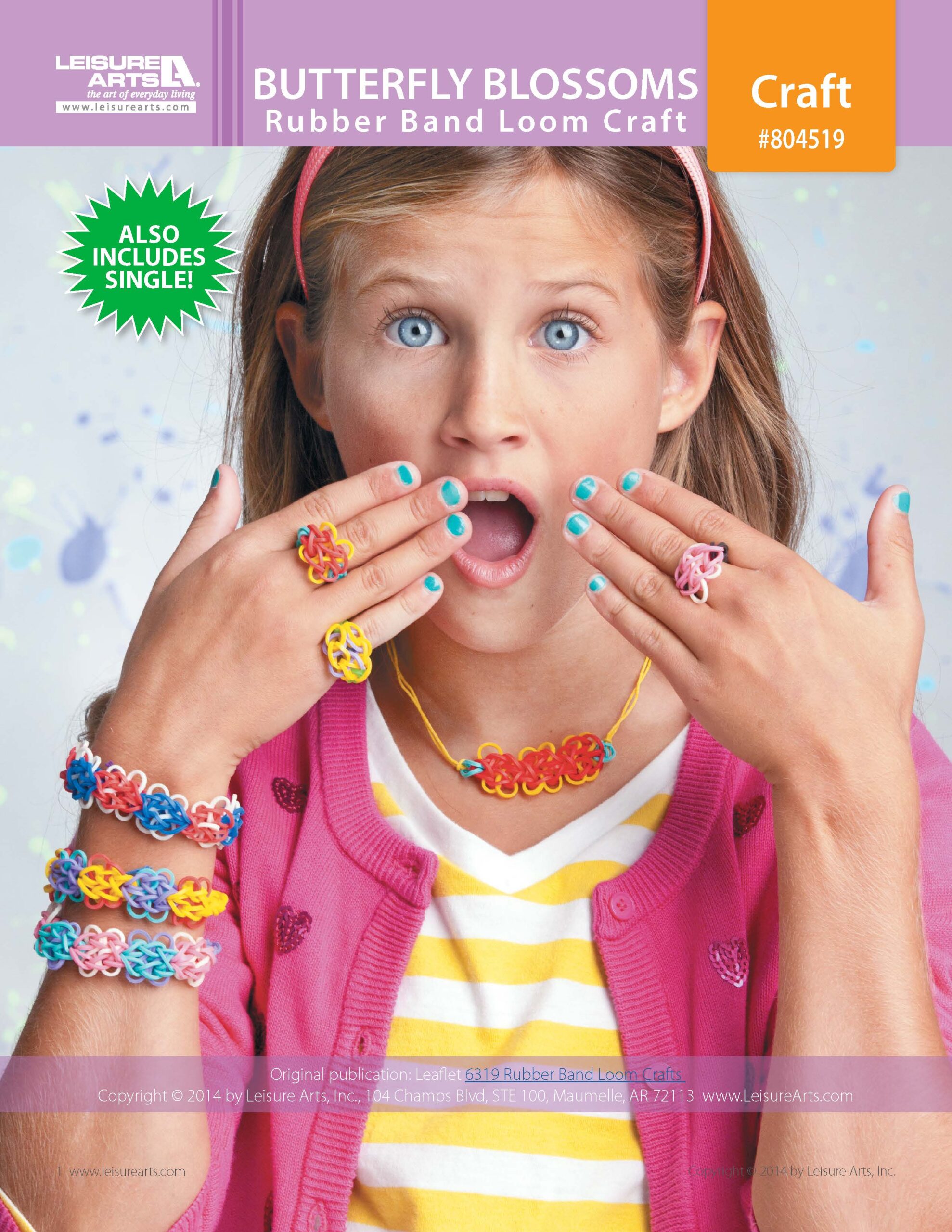 Leisure Arts Rubber Band Loom Crafts Butterfly Blossoms Rubber Band Bracelet ePattern