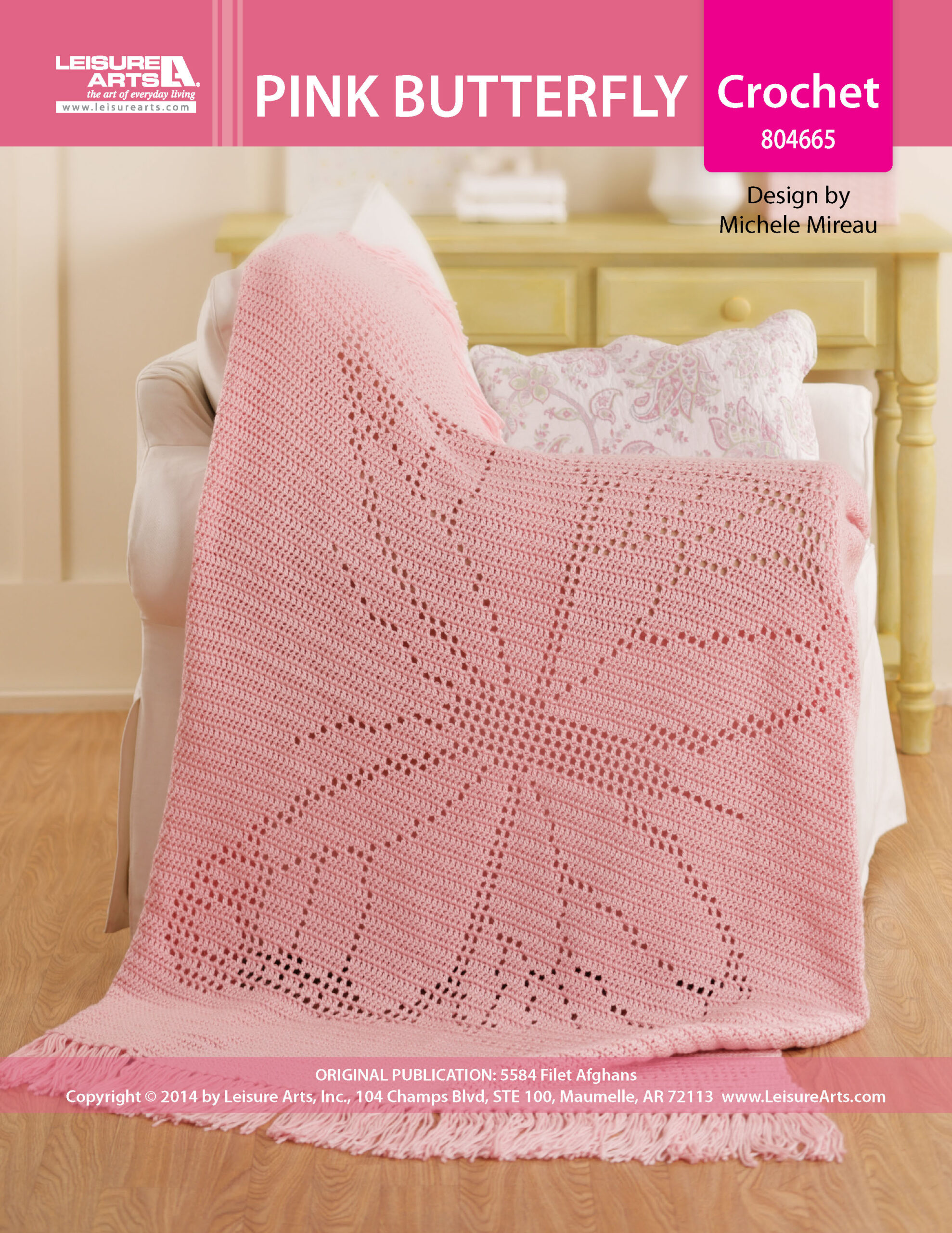 Leisure Arts Filet Afghans Pink Butterfly Crochet ePattern