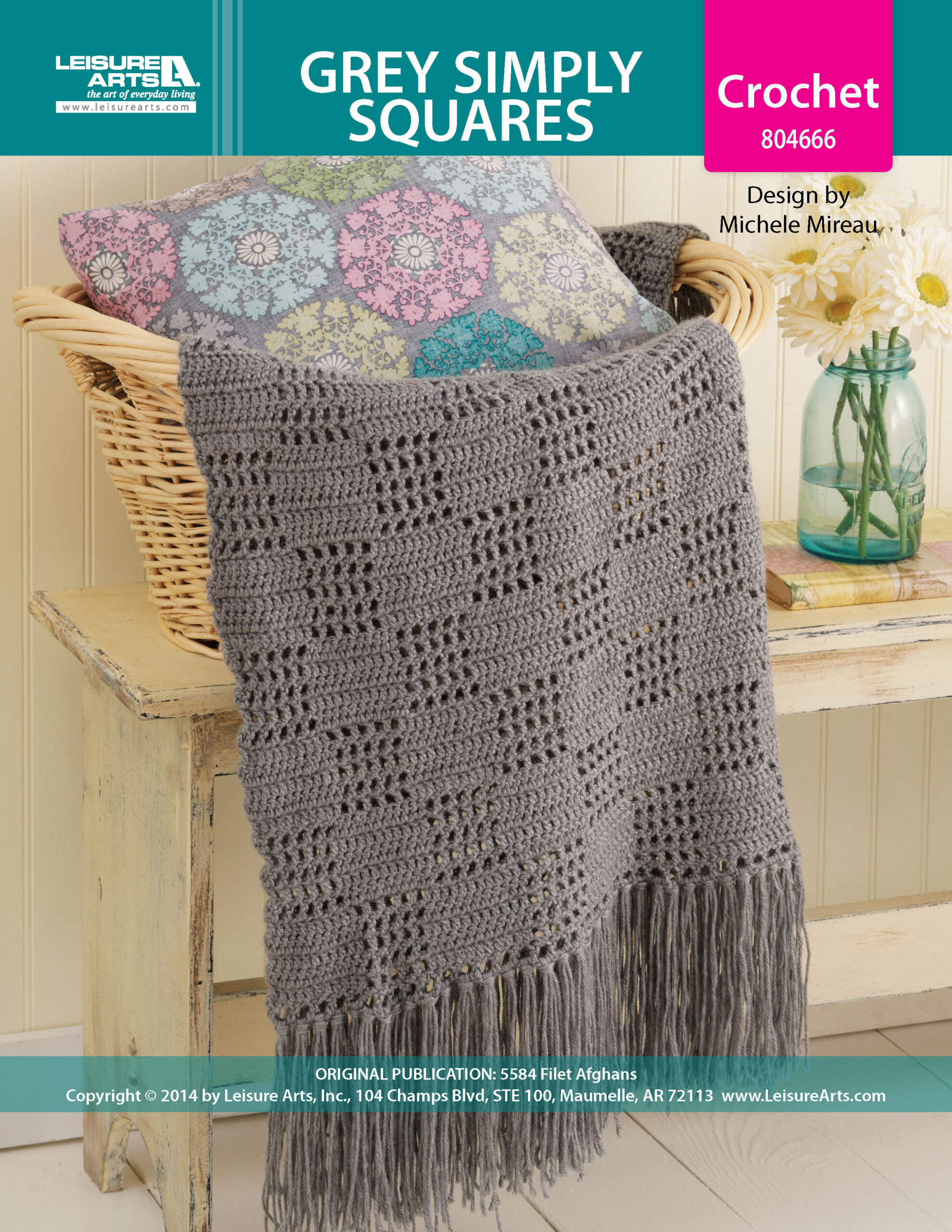 Leisure Arts Filet Afghans Grey Simply Squares Crochet ePattern