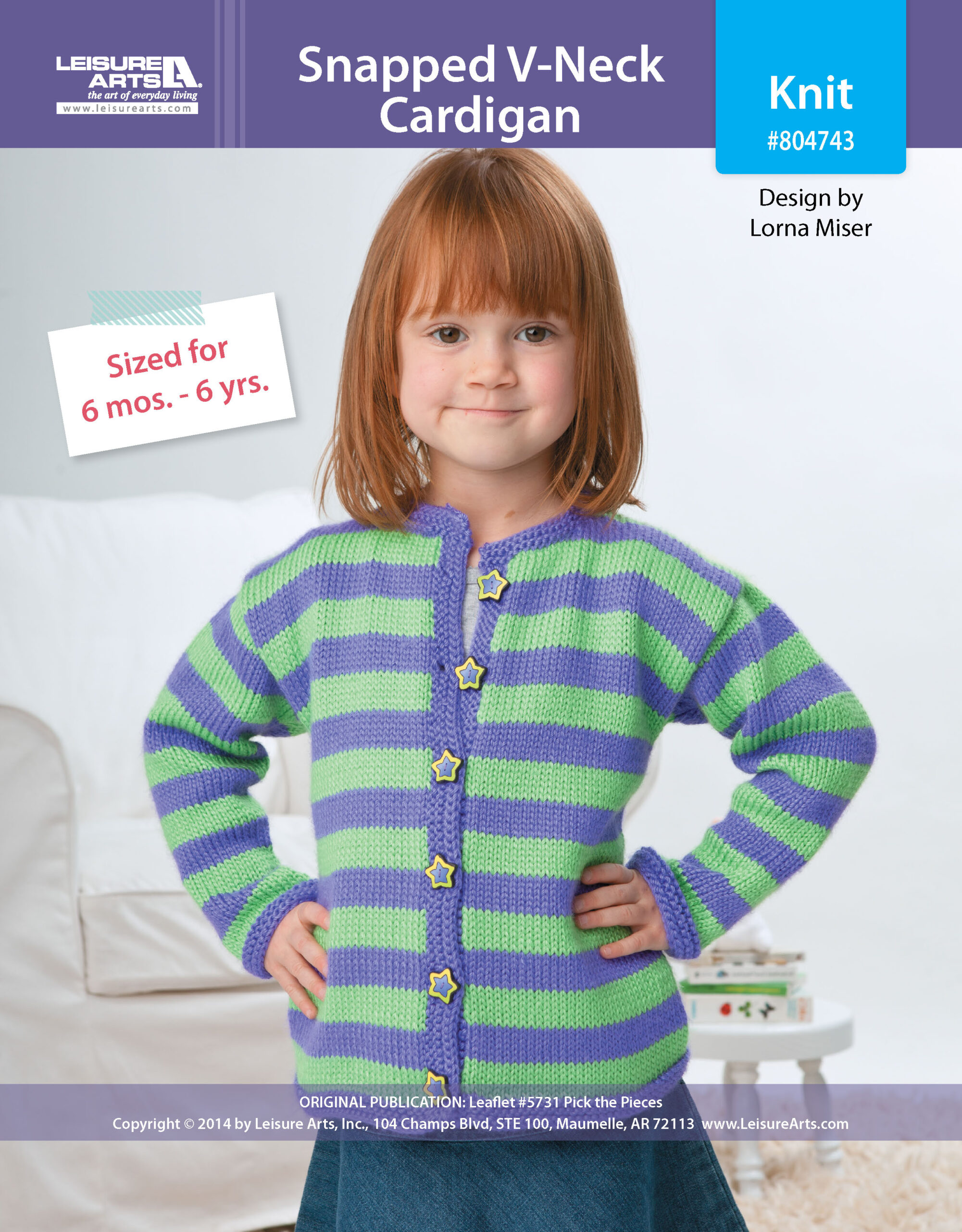 Leisure Arts Pick The Pieces Striped Crewneck Cardi Knit ePattern