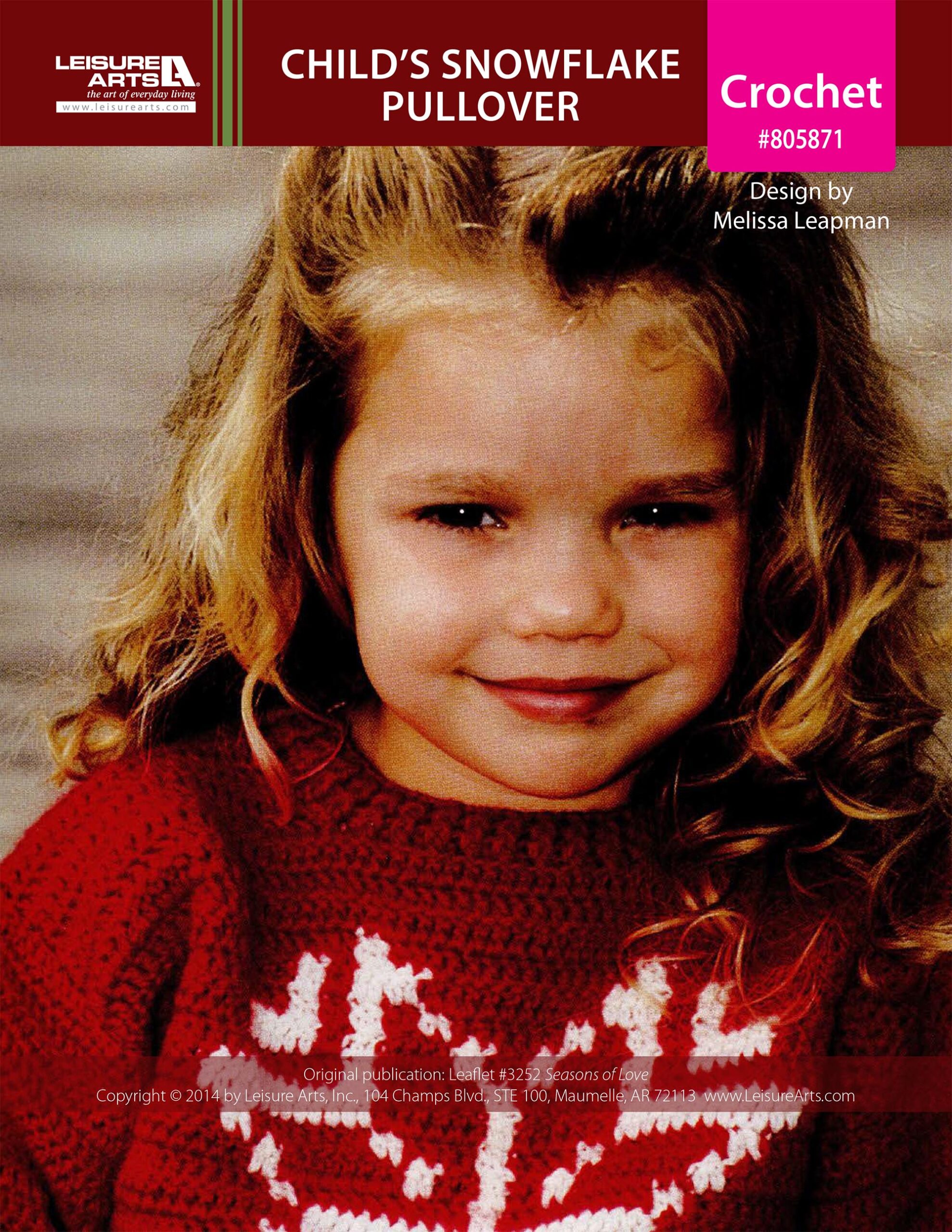 Leisure Arts Seasons of Love Childs Snowflake Pullover Crochet ePattern
