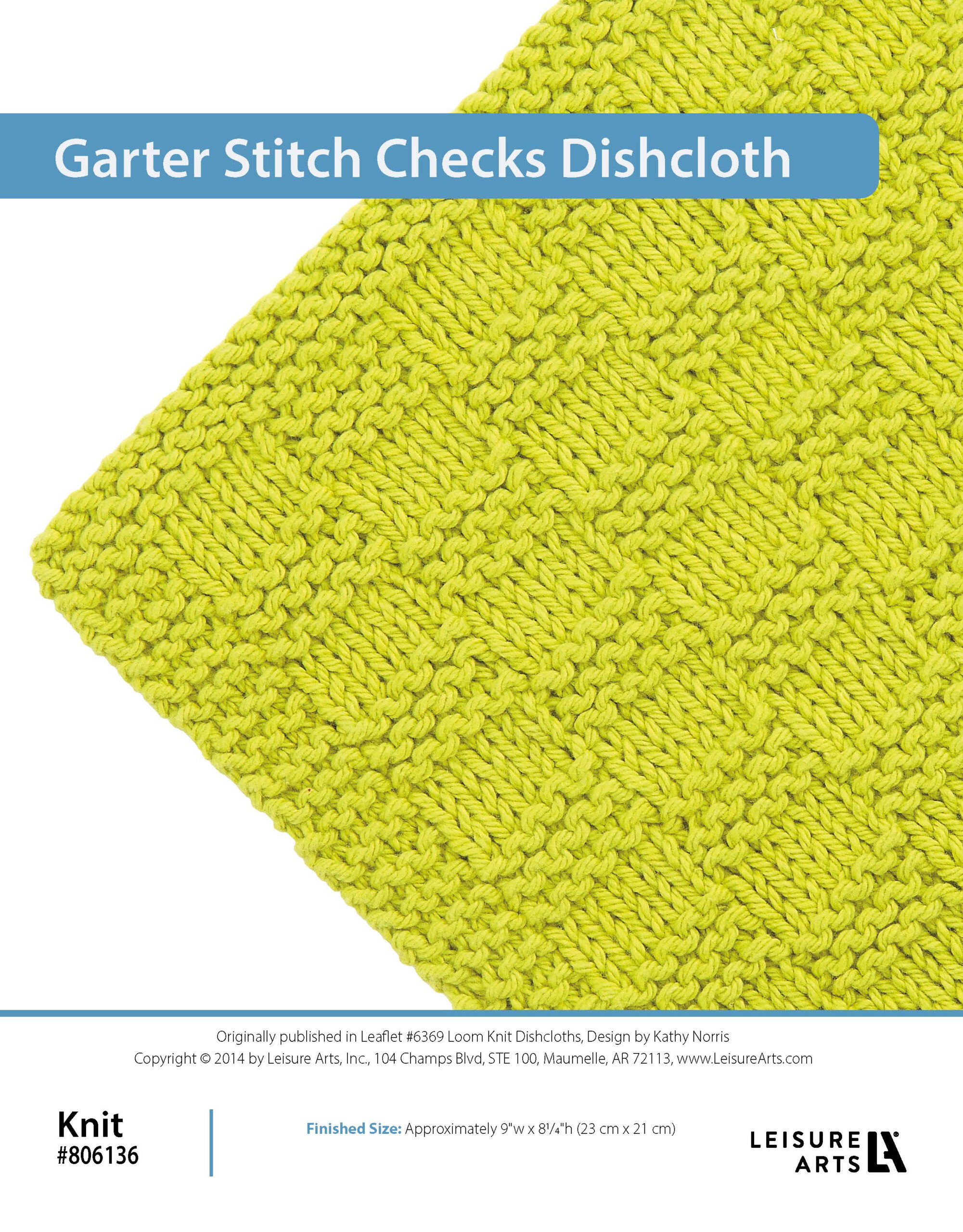 Leisure Arts ePattern Loom Knit Dishcloths Garter Stitch Checks Dishcloth