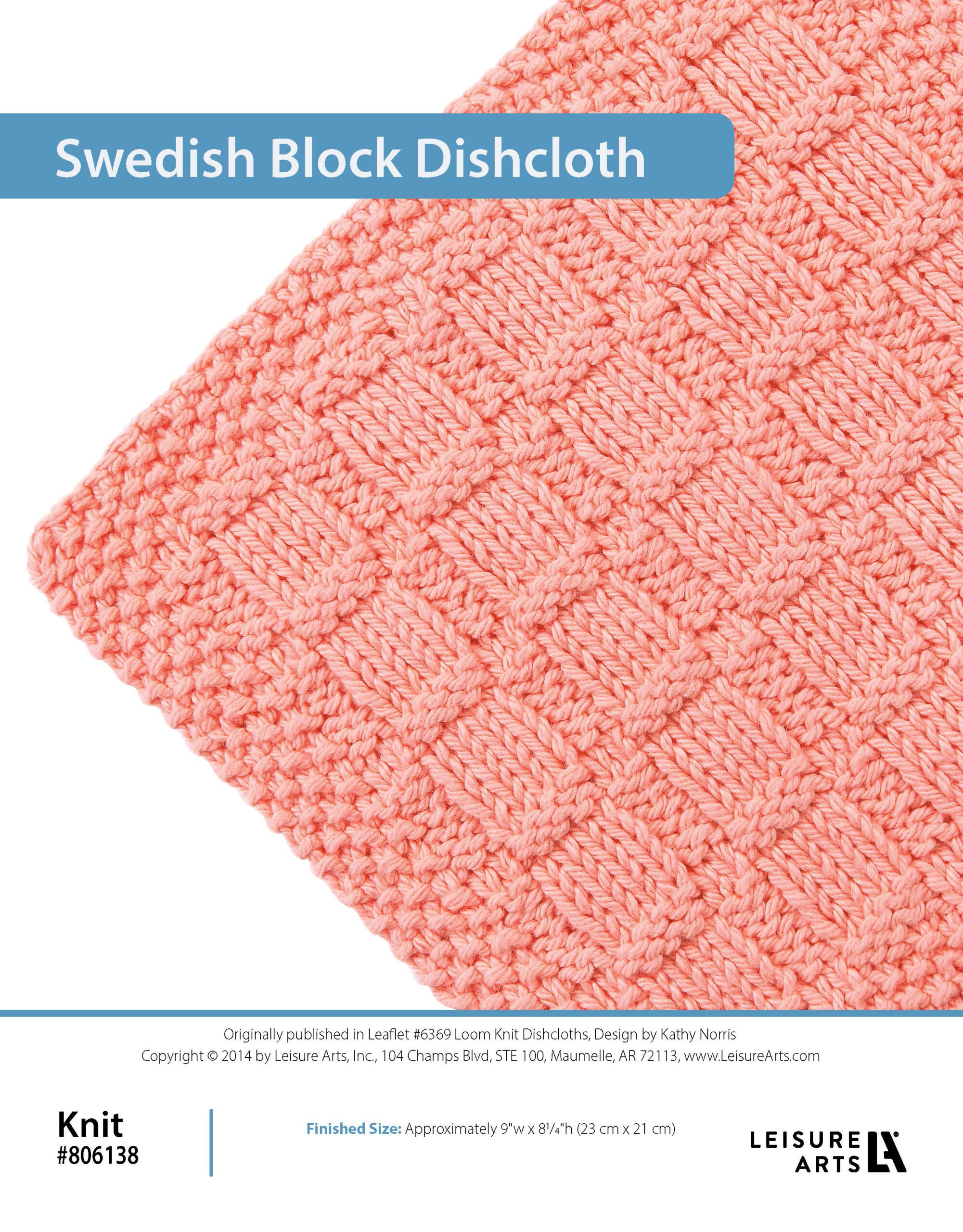 Leisure Arts ePattern Loom Knit Dishcloths Swedish Block Dishcloth
