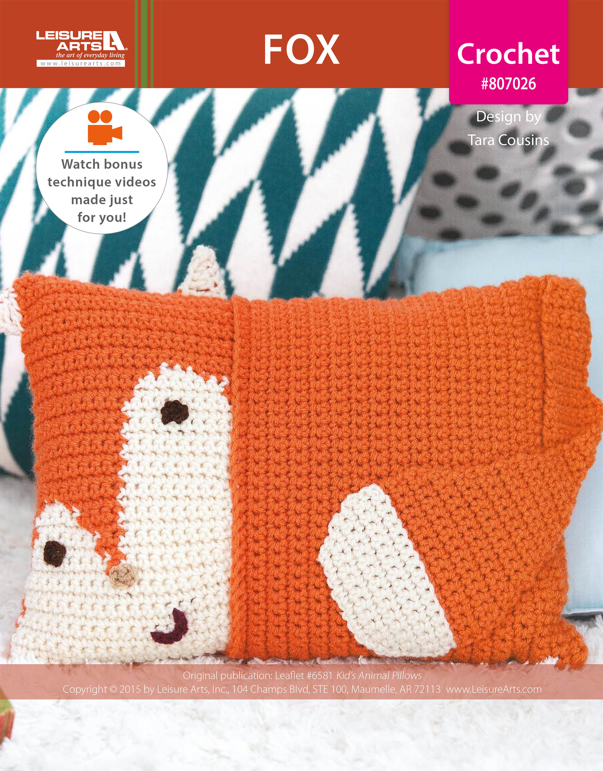 Leisure Arts Kids Animal Pillows Fox Crochet ePattern