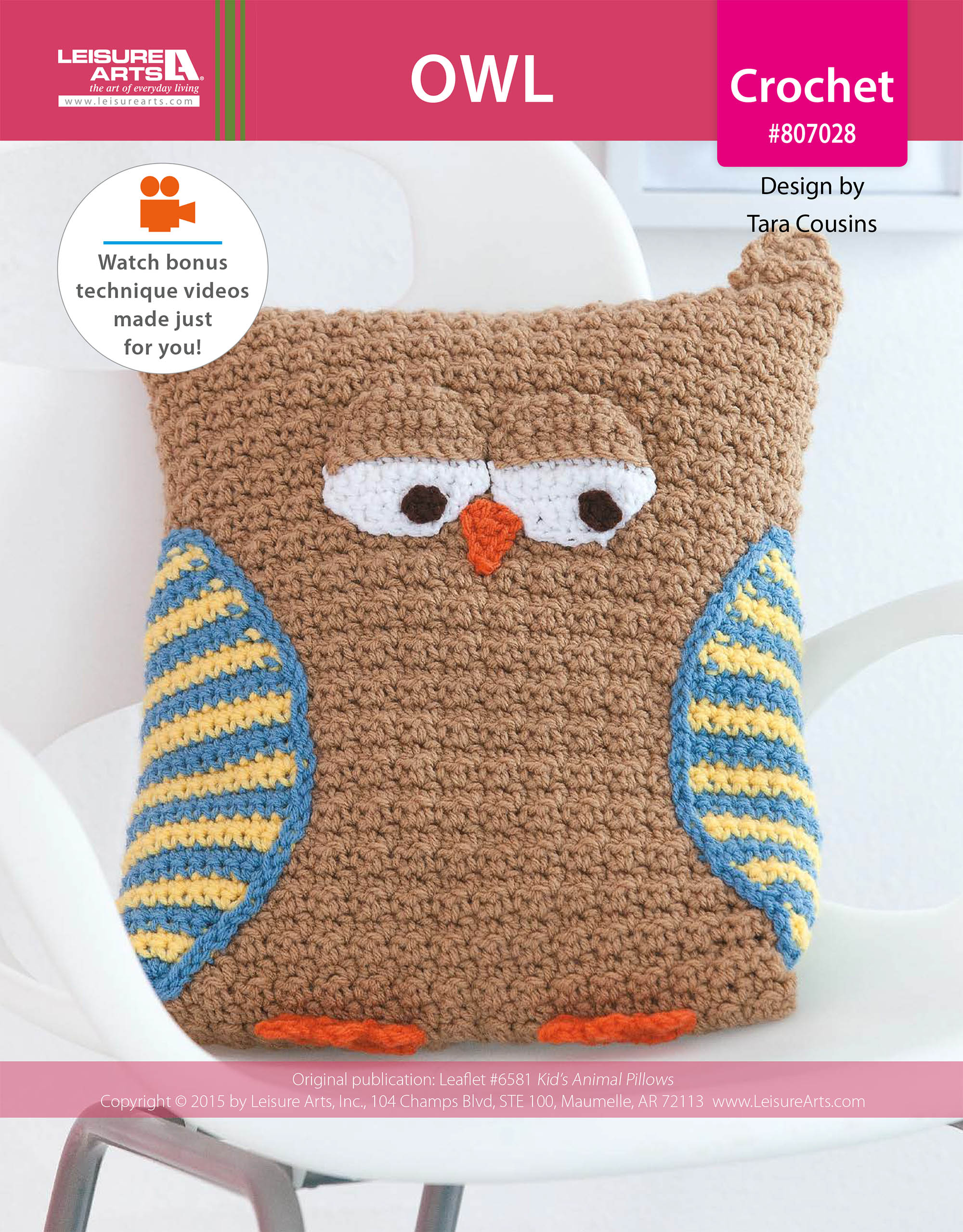 Leisure Arts Kids Animal Pillows Owl Crochet ePattern