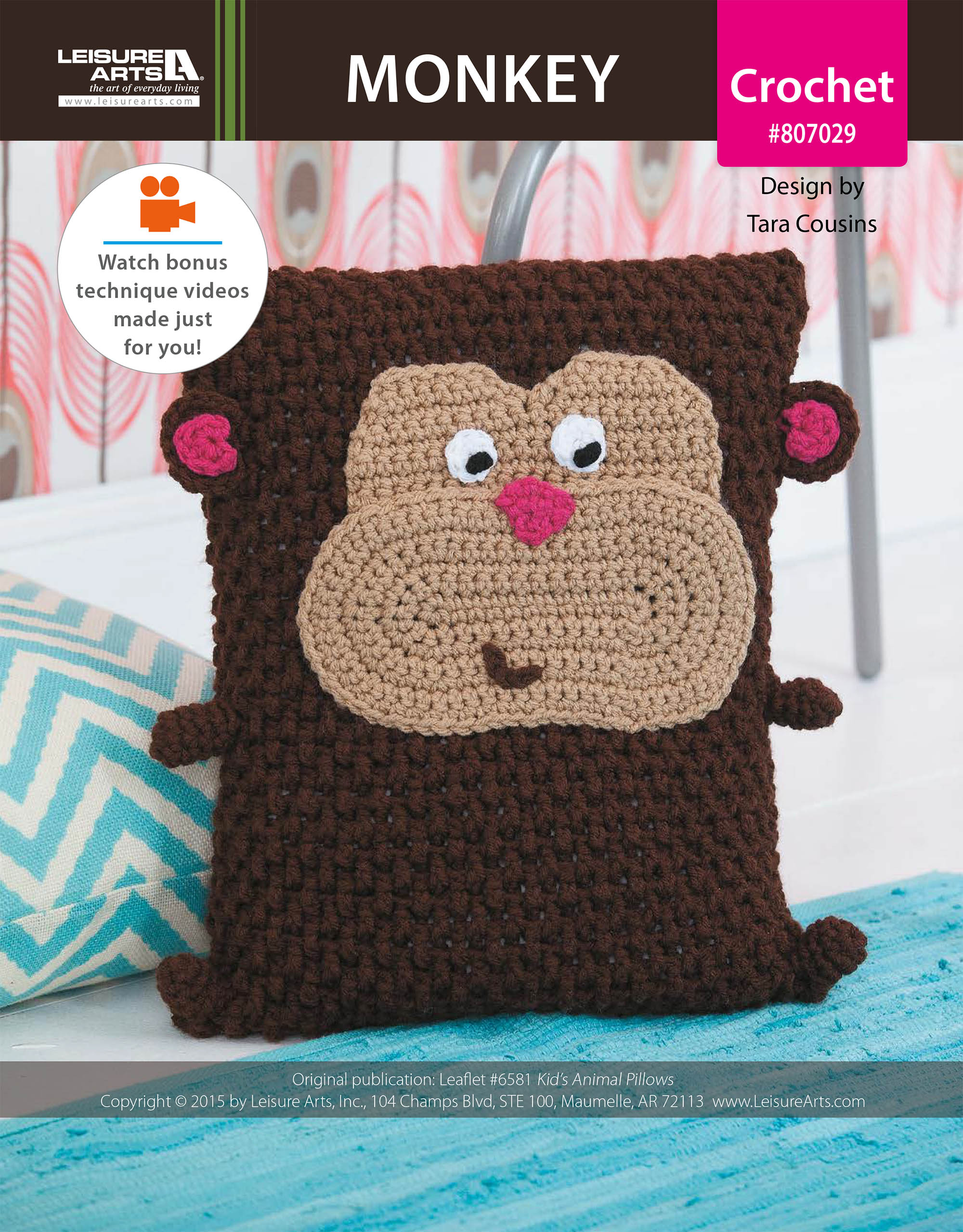 Leisure Arts Kids Animal Pillows Monkey Crochet ePattern