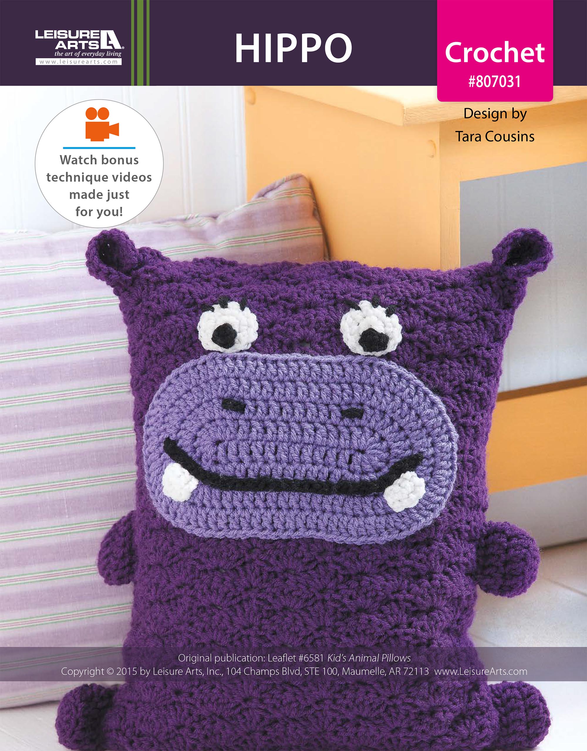 Leisure Arts Kids Animal Pillows Hippo Crochet ePattern