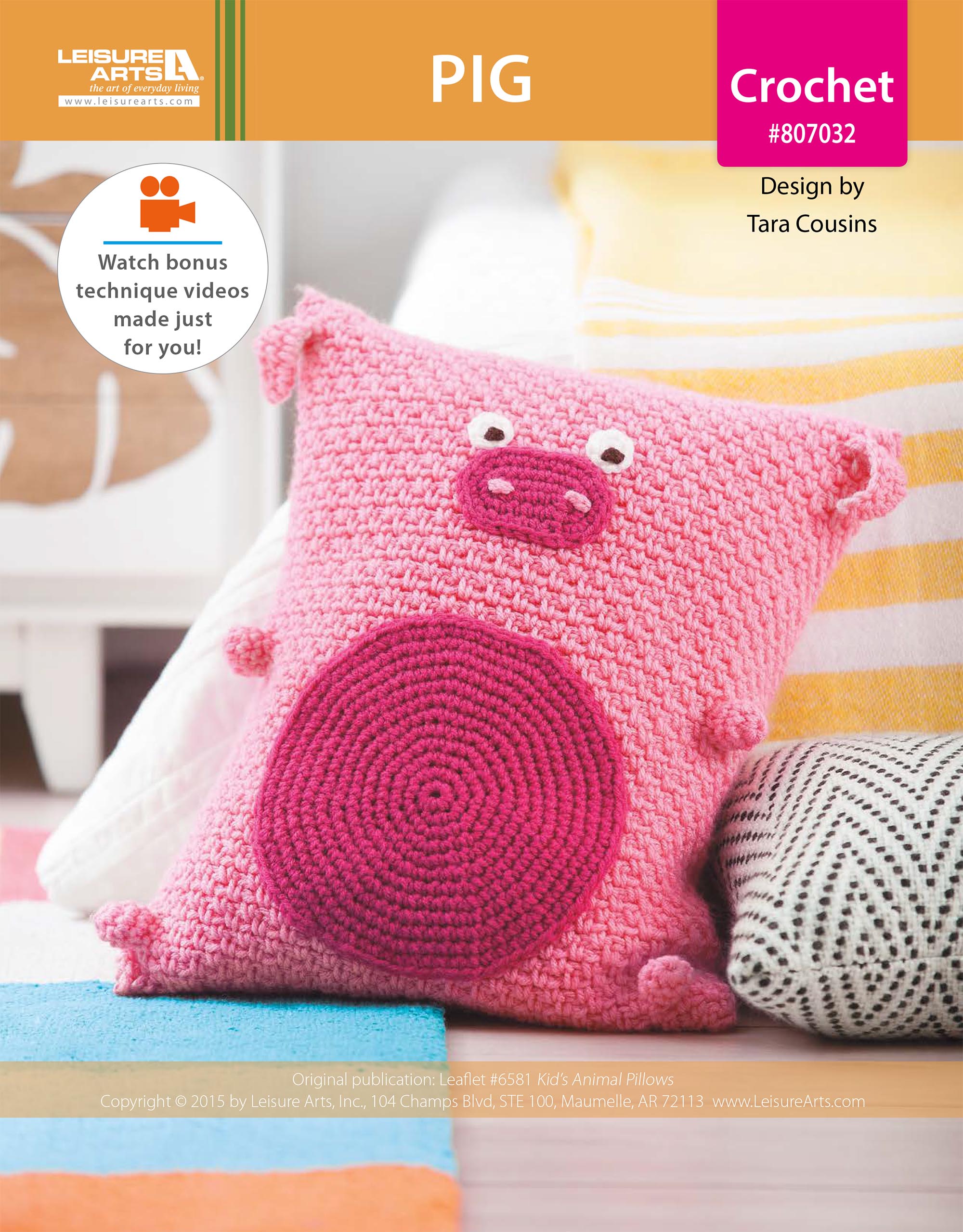 Leisure Arts Kids Animal Pillows Pig Crochet ePattern