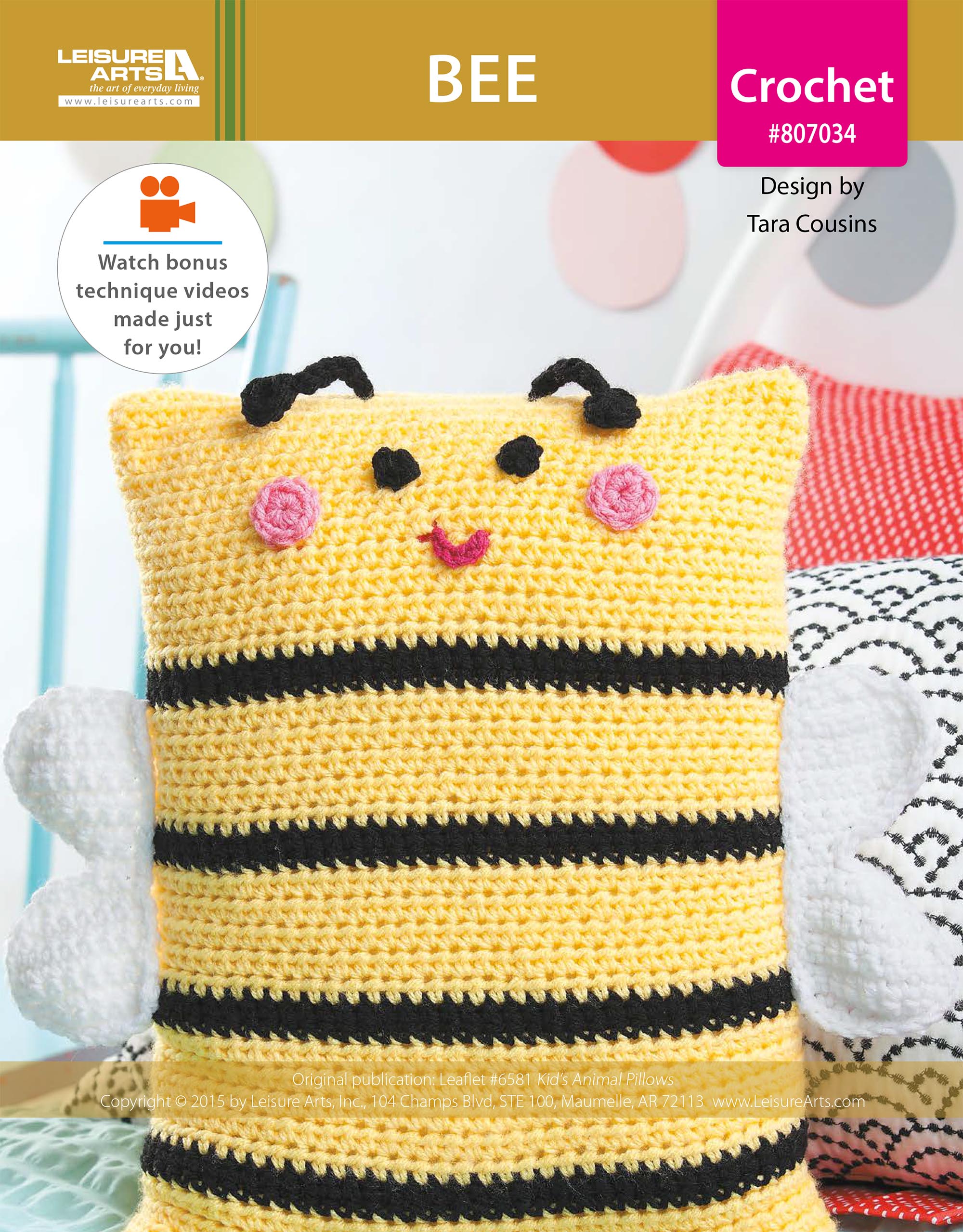 Leisure Arts Kids Animal Pillows Bee Crochet ePattern