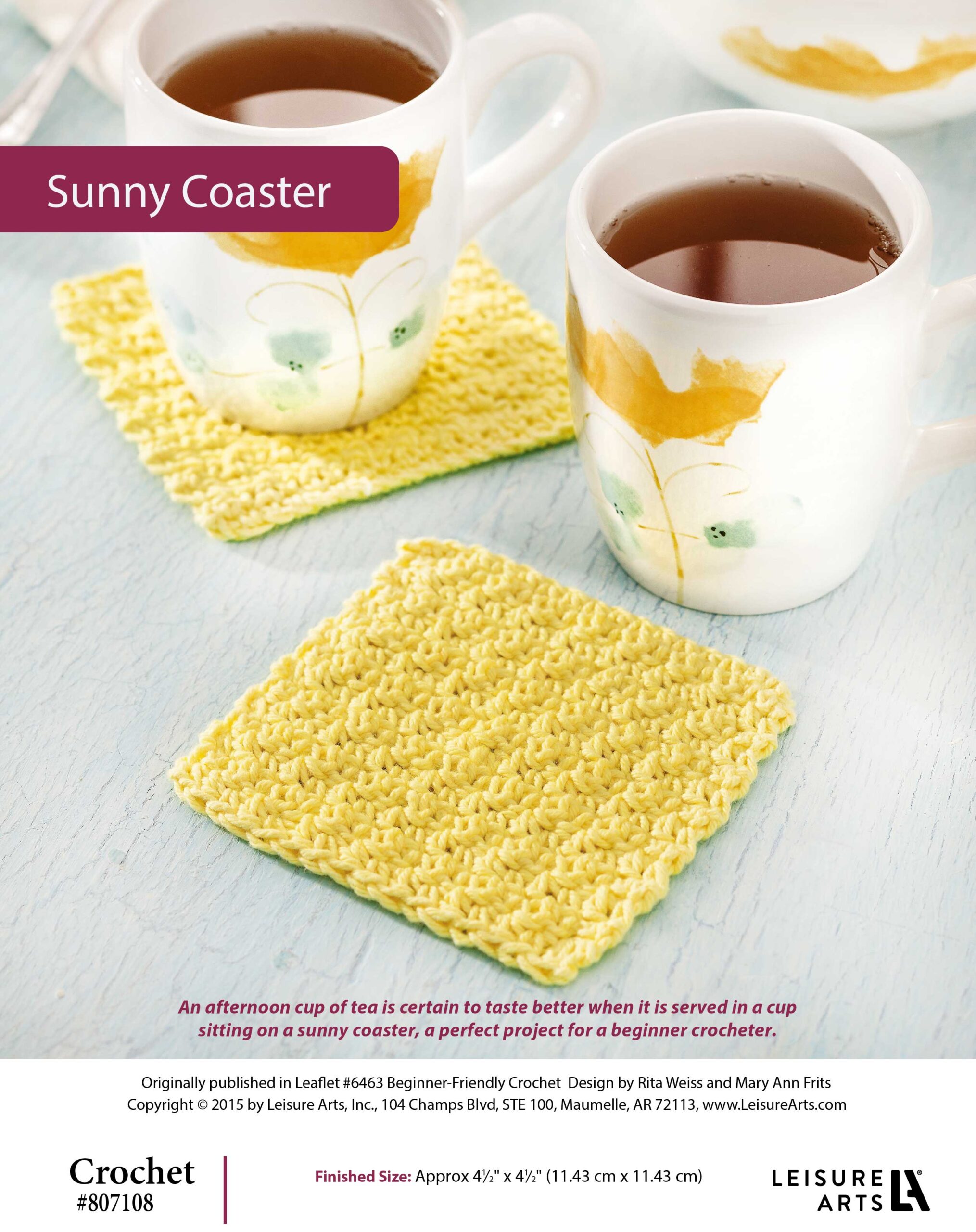 Leisure Arts Beginner Friendly Crochet Sunny Coaster ePattern