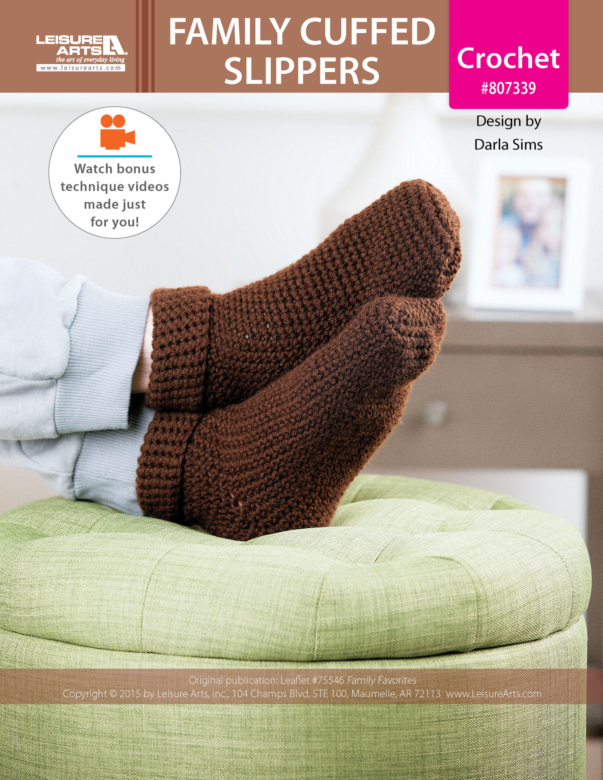 Leisure Arts ePattern Family Cuffed Slippers