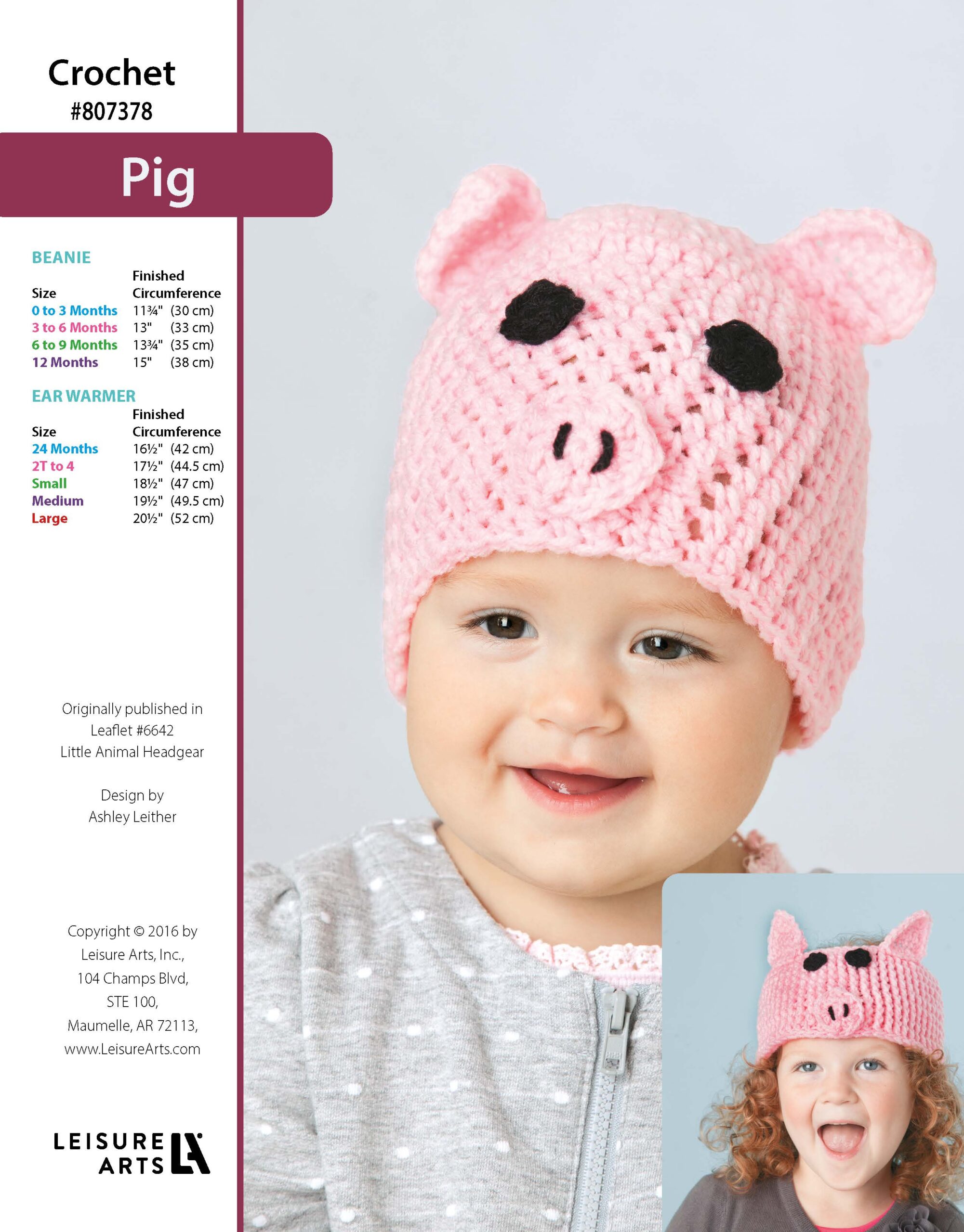 Leisure Arts Little Animals Headgear Pig Crochet ePattern