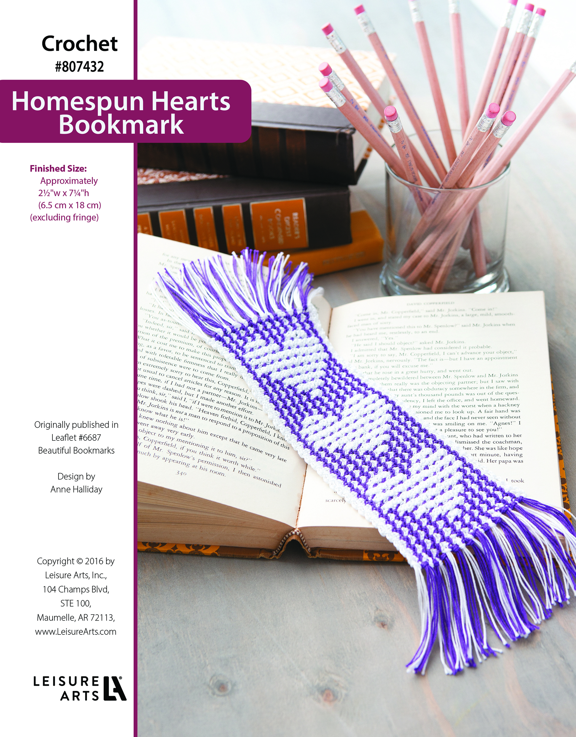 Leisure Arts ePattern Homespun Hearts Bookmark